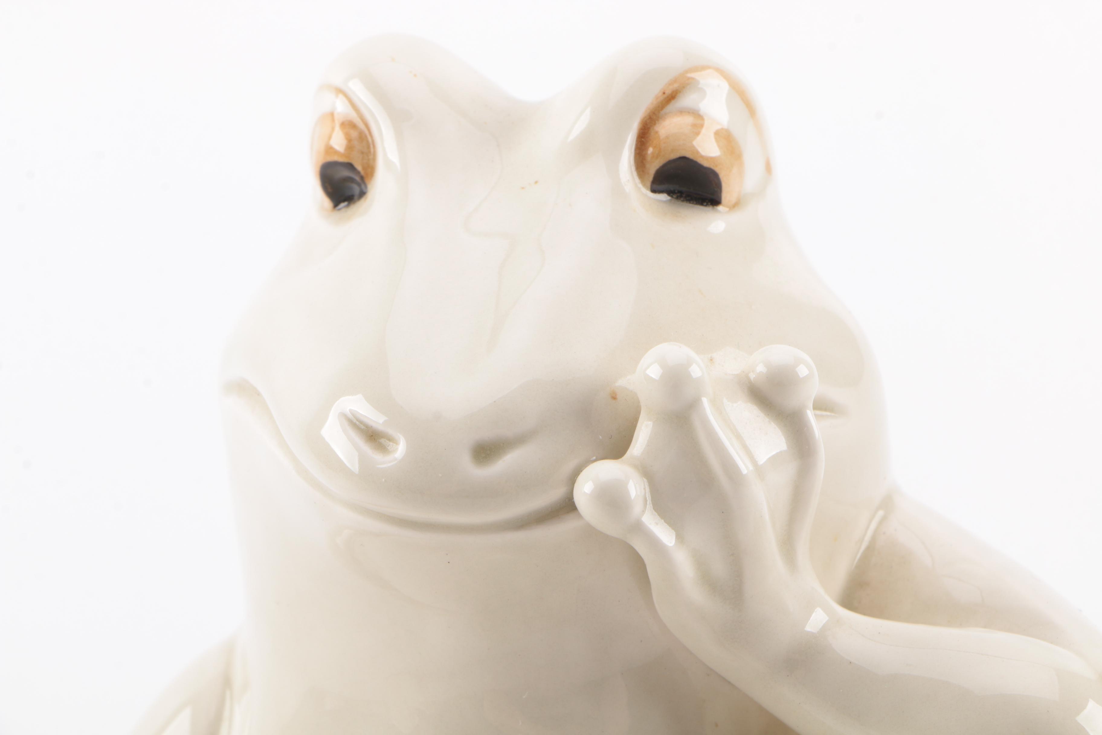 Pair of Ceramic Frog Figurines Reading Books