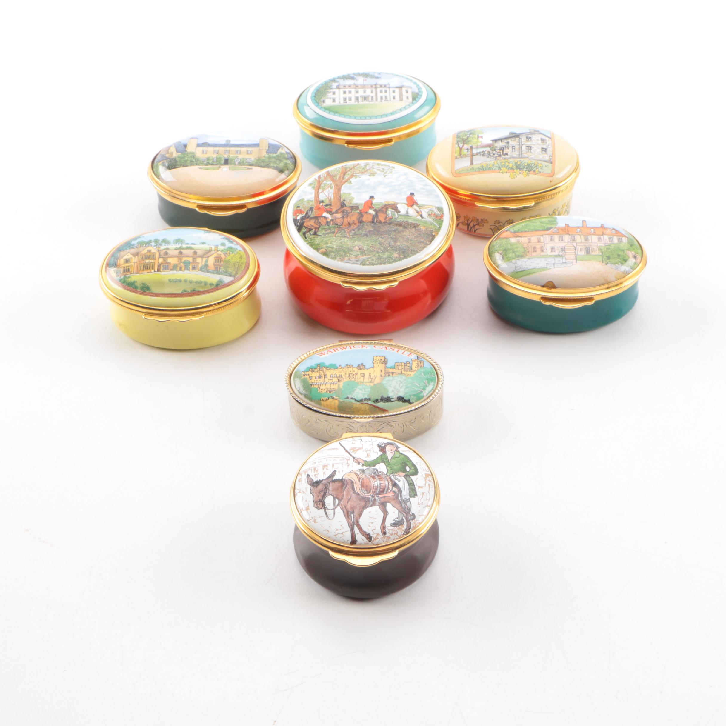 Assortment of Staffordshire and Halcyon Days Enamel Boxes