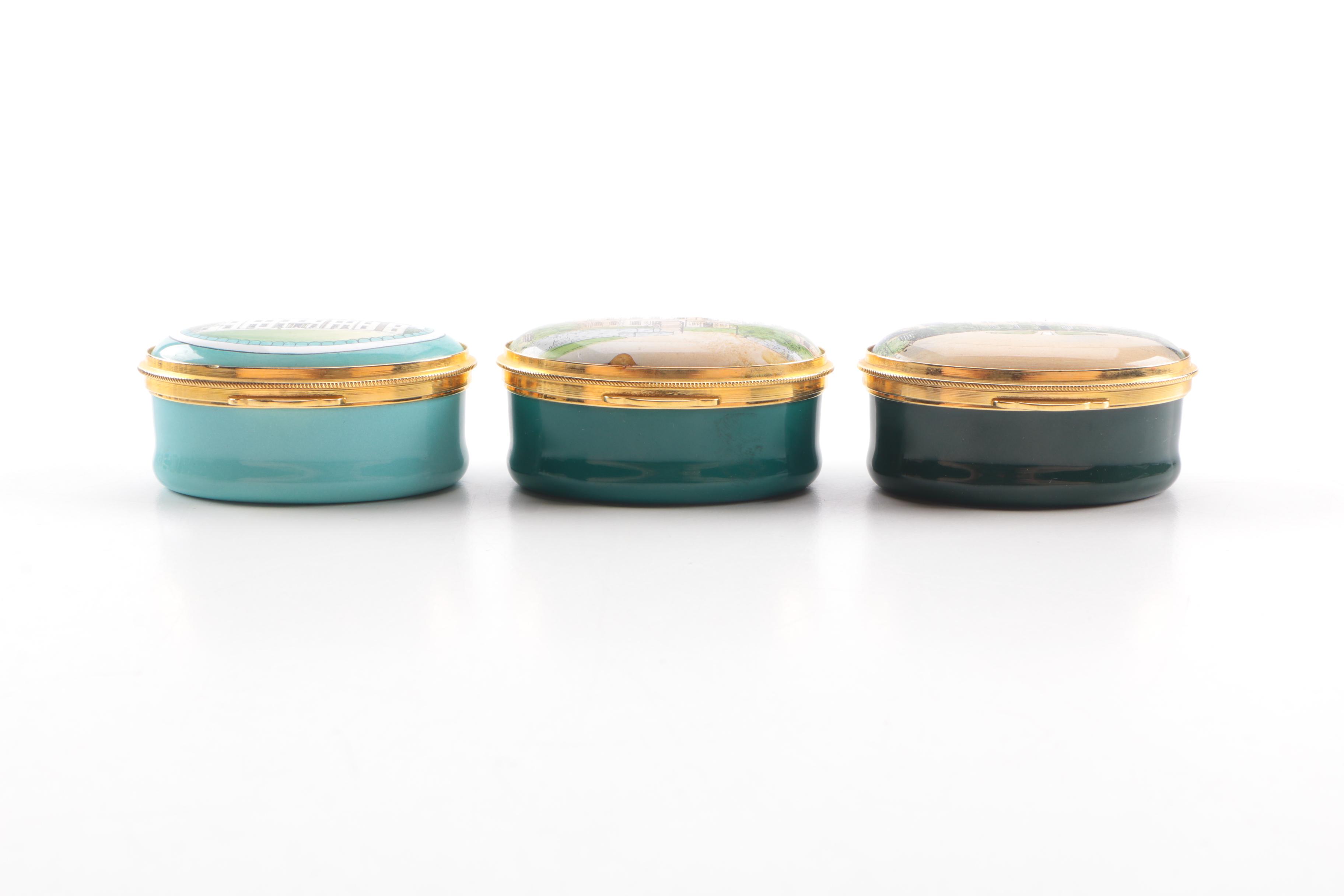 Assortment of Staffordshire and Halcyon Days Enamel Boxes