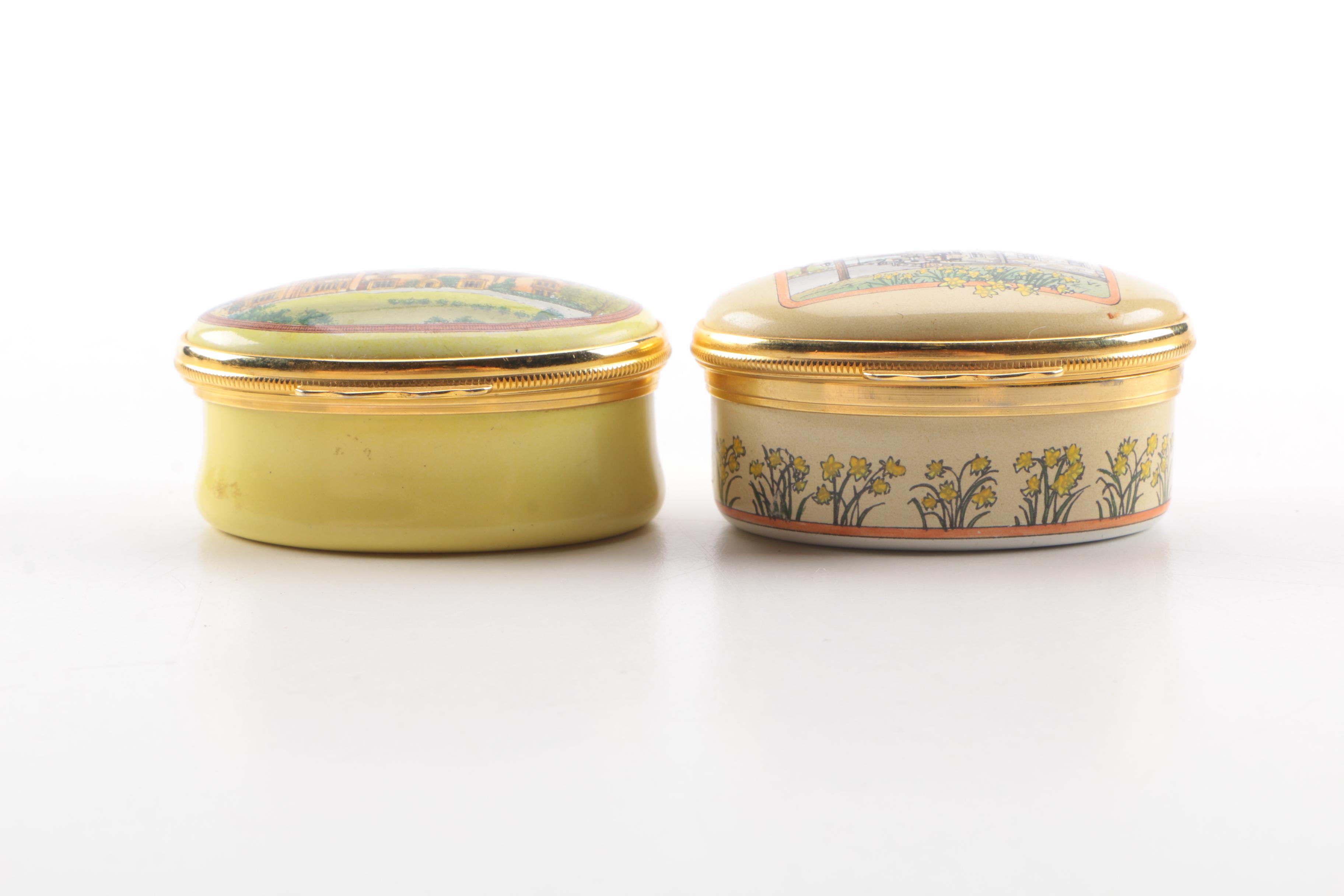 Assortment of Staffordshire and Halcyon Days Enamel Boxes