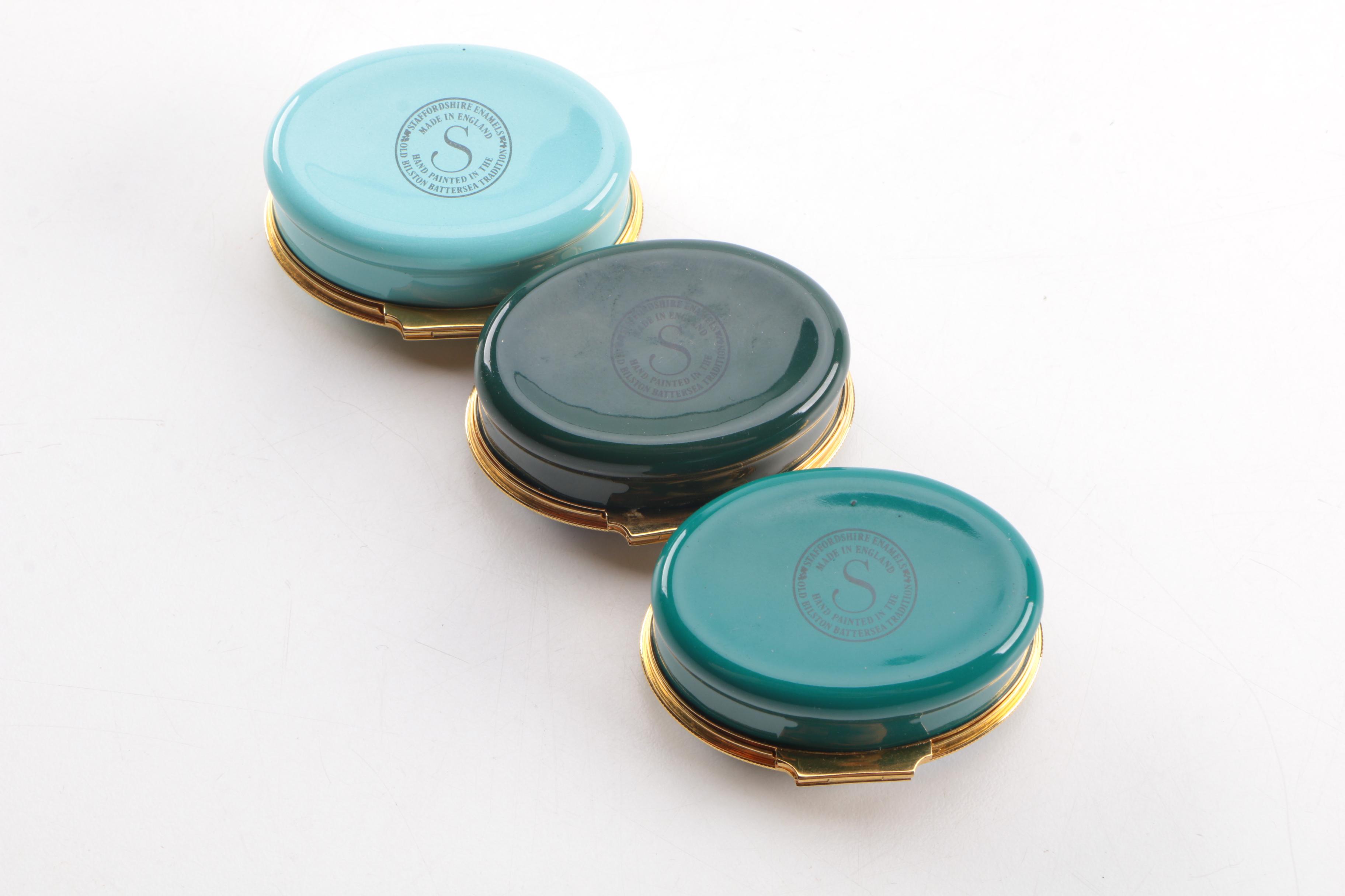 Assortment of Staffordshire and Halcyon Days Enamel Boxes