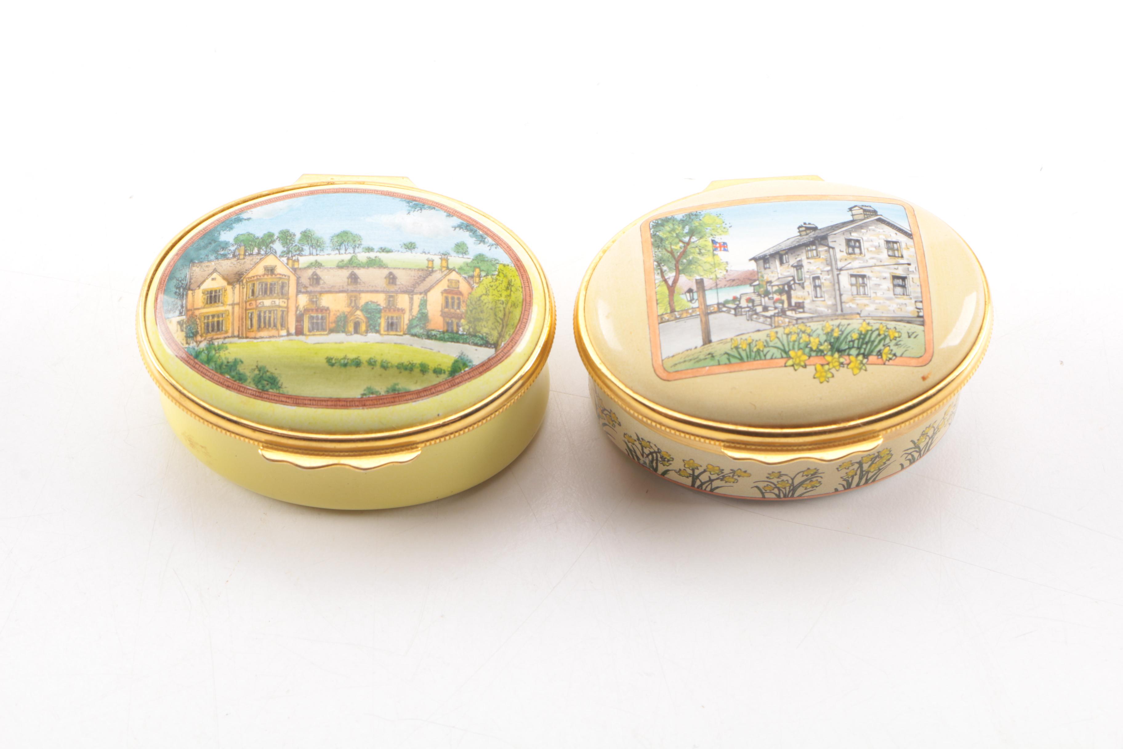 Assortment of Staffordshire and Halcyon Days Enamel Boxes