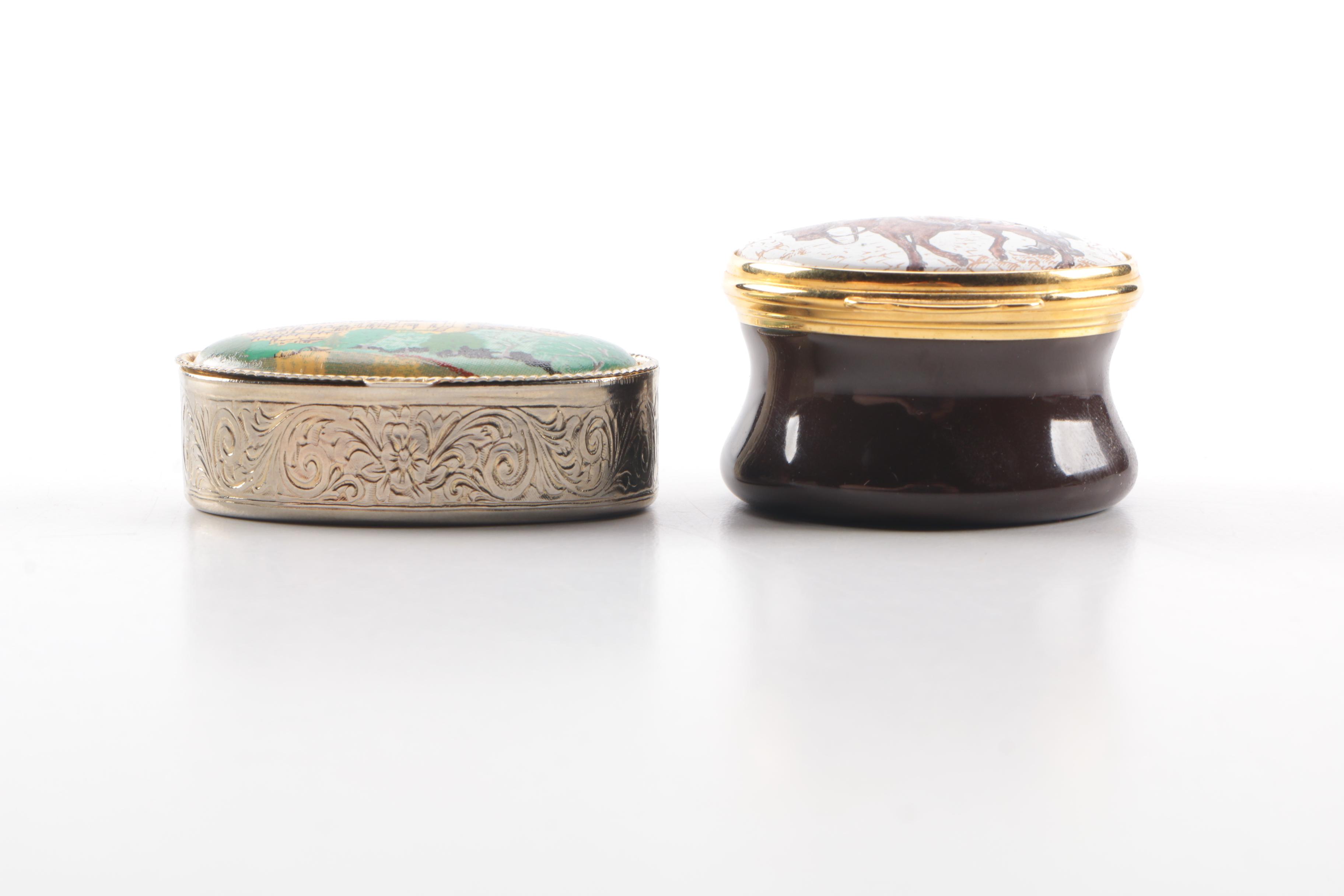 Assortment of Staffordshire and Halcyon Days Enamel Boxes