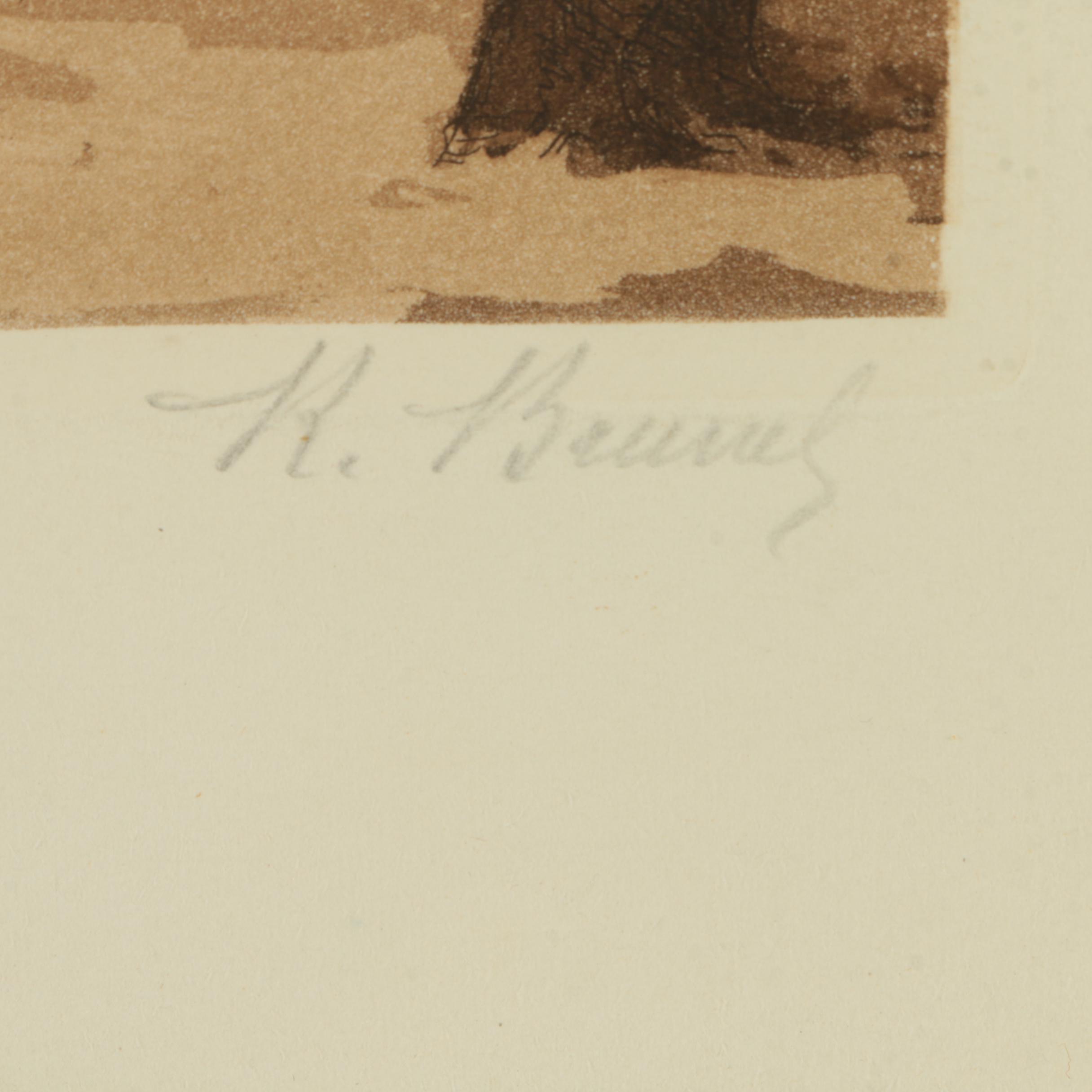 Etching on Paper of a City Square