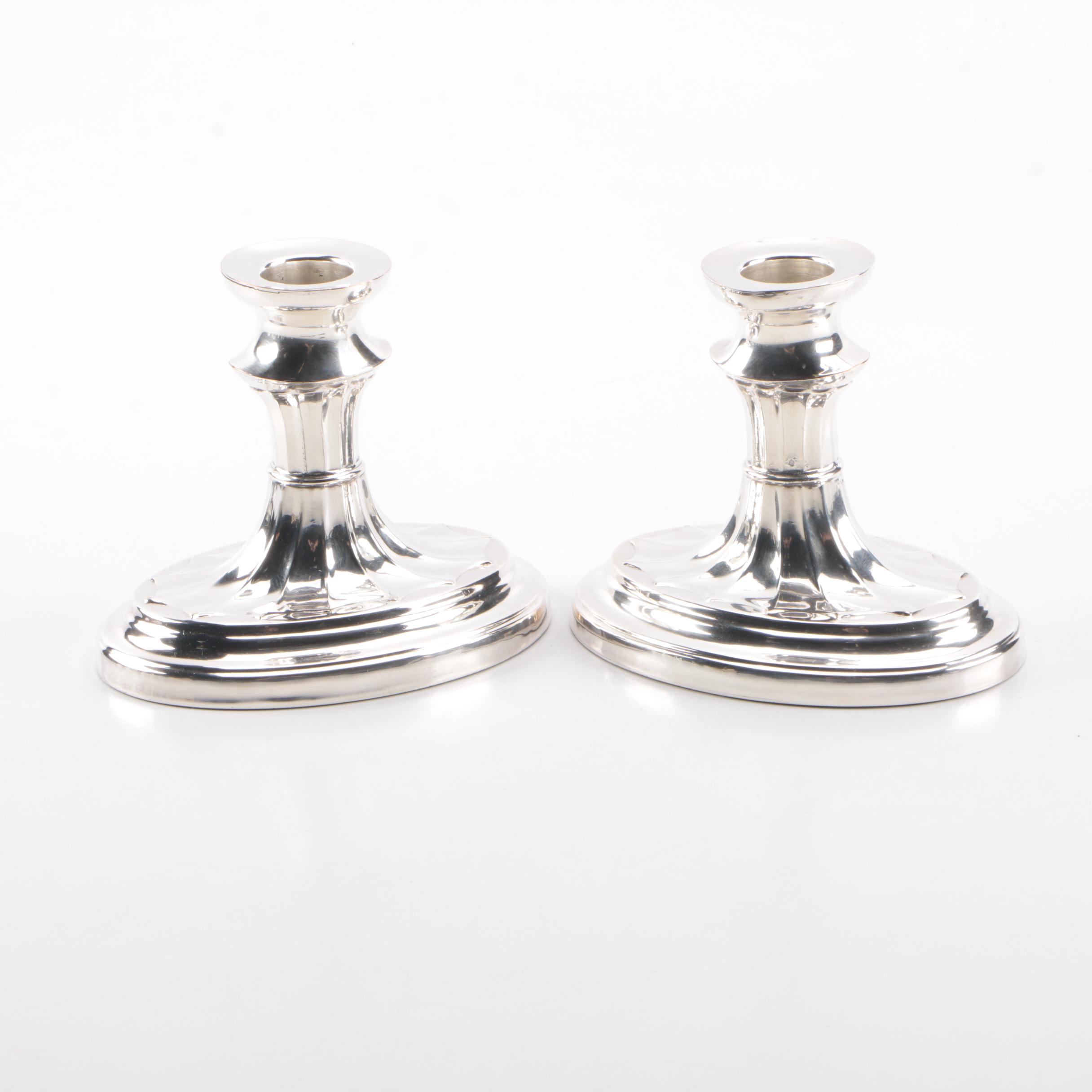 Pair of Silver Plate Oval Candlesticks