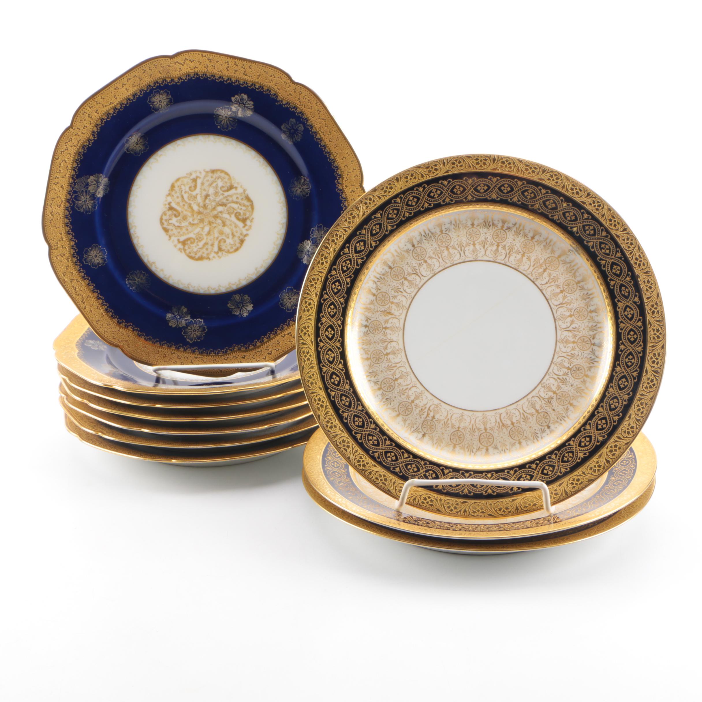 Blue and Gold Limoges Luncheon Plates