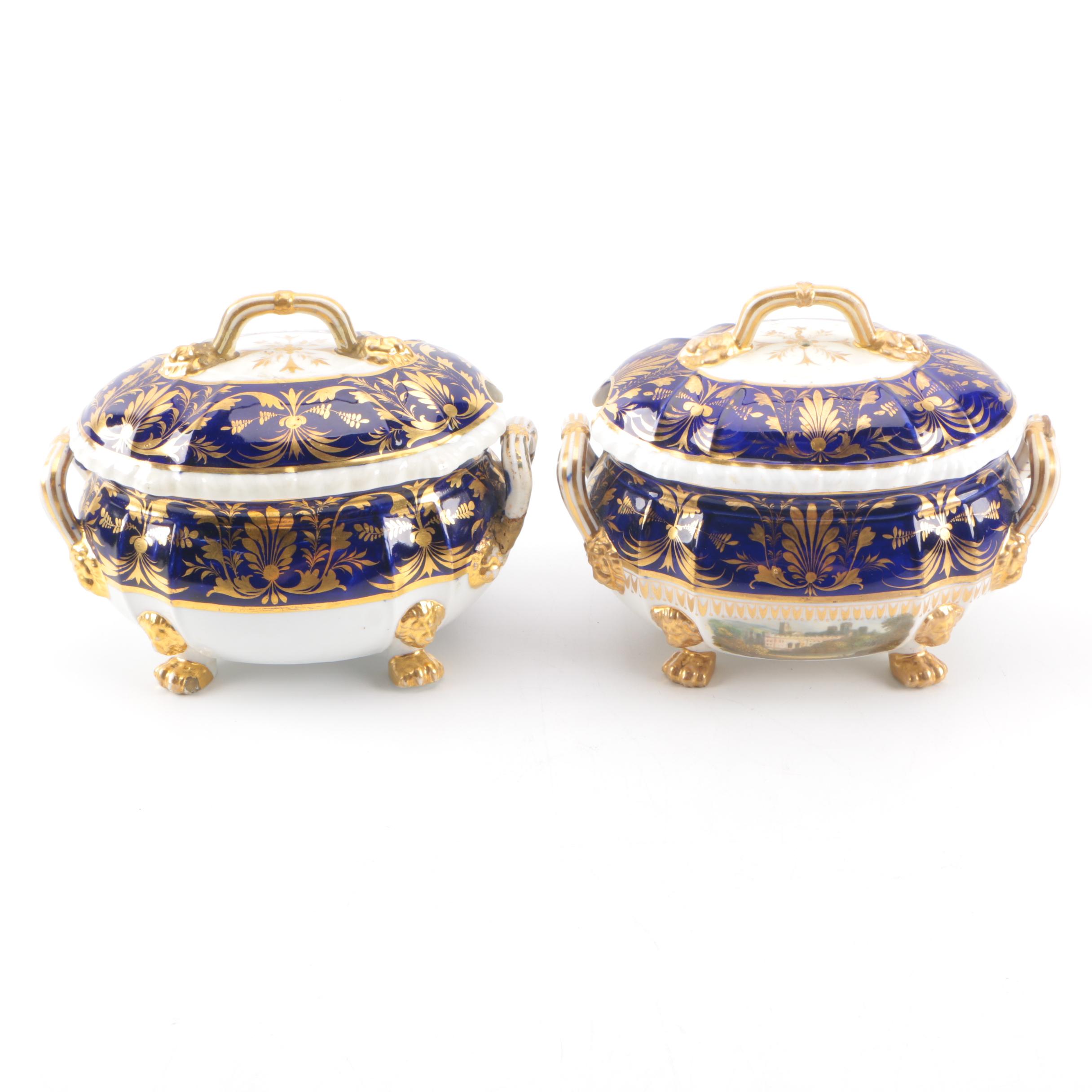Pair of Bloor Derby Small Porcelain Sauce Tureens Circa 1805-48