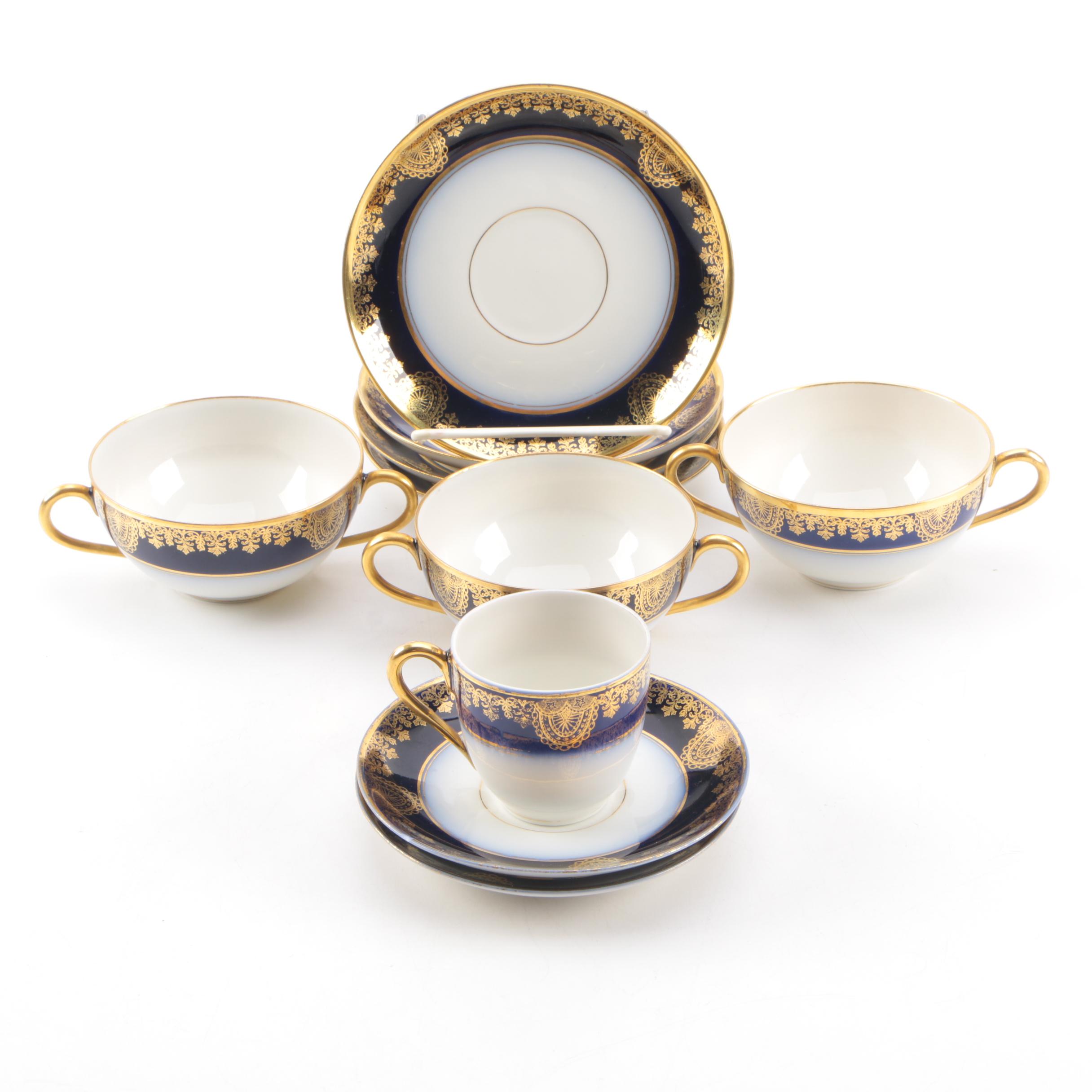 Wm Guerin & Co. Limoges Blue and Gold Porcelain Tableware