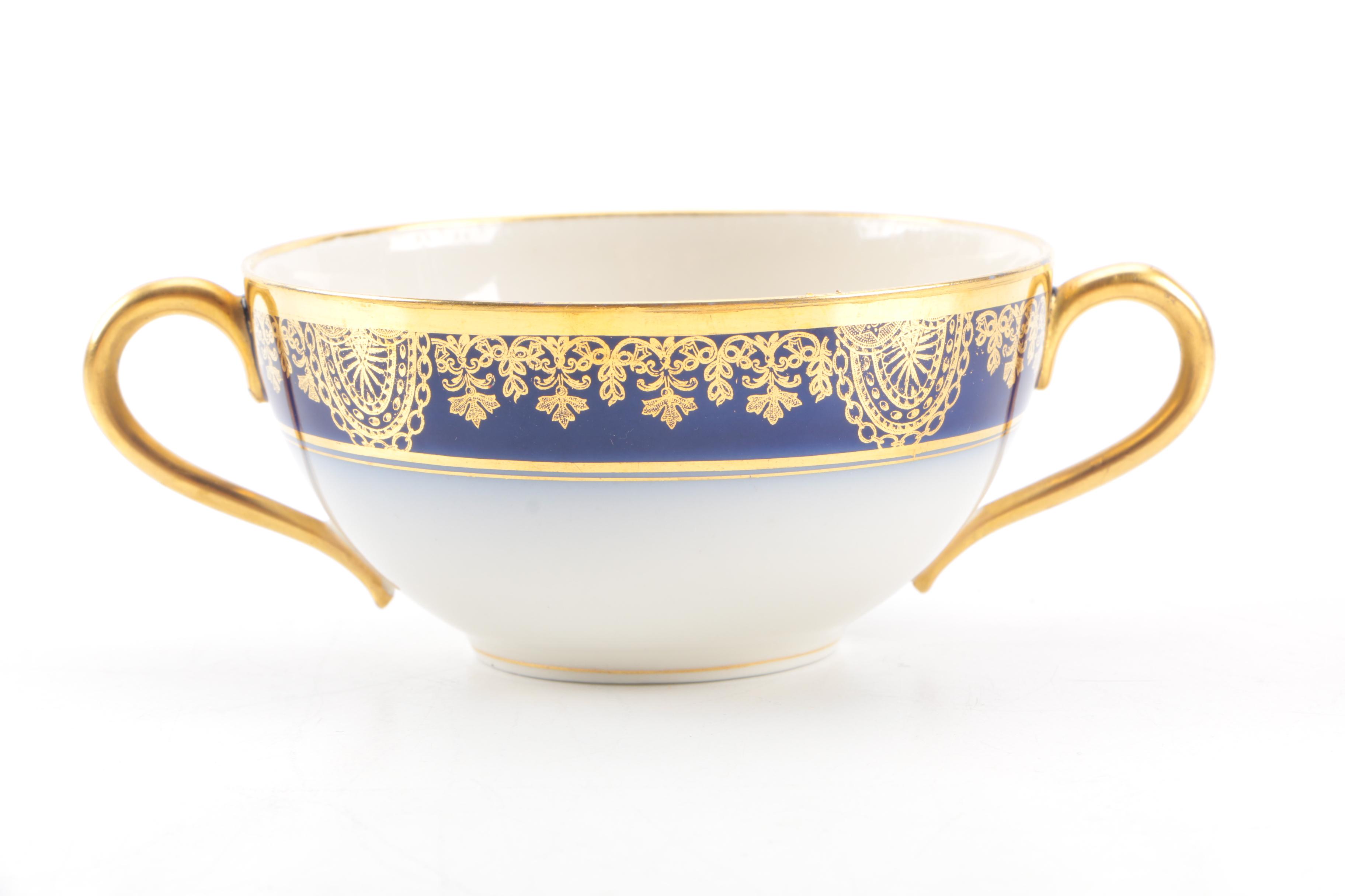 Wm Guerin & Co. Limoges Blue and Gold Porcelain Tableware