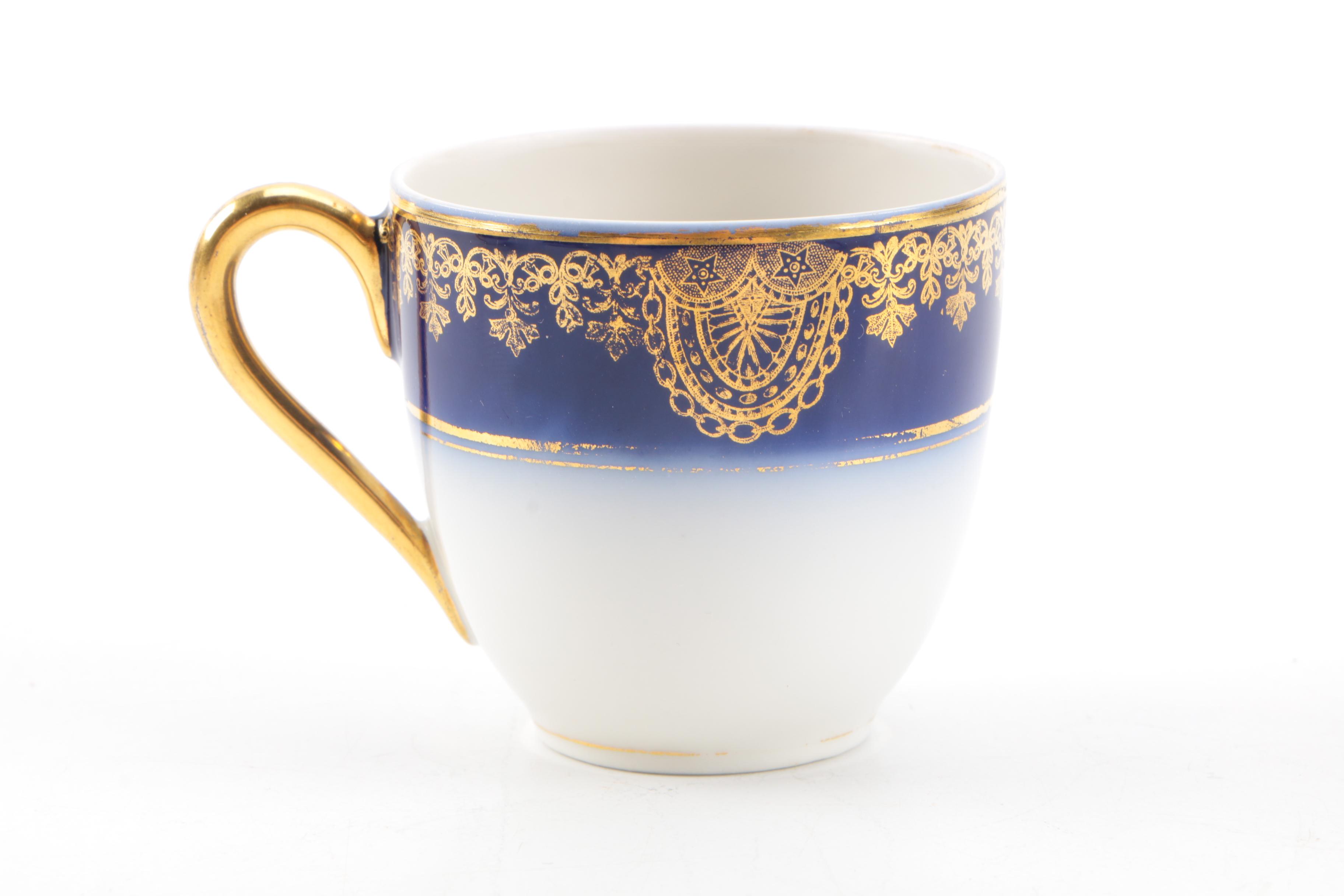 Wm Guerin & Co. Limoges Blue and Gold Porcelain Tableware