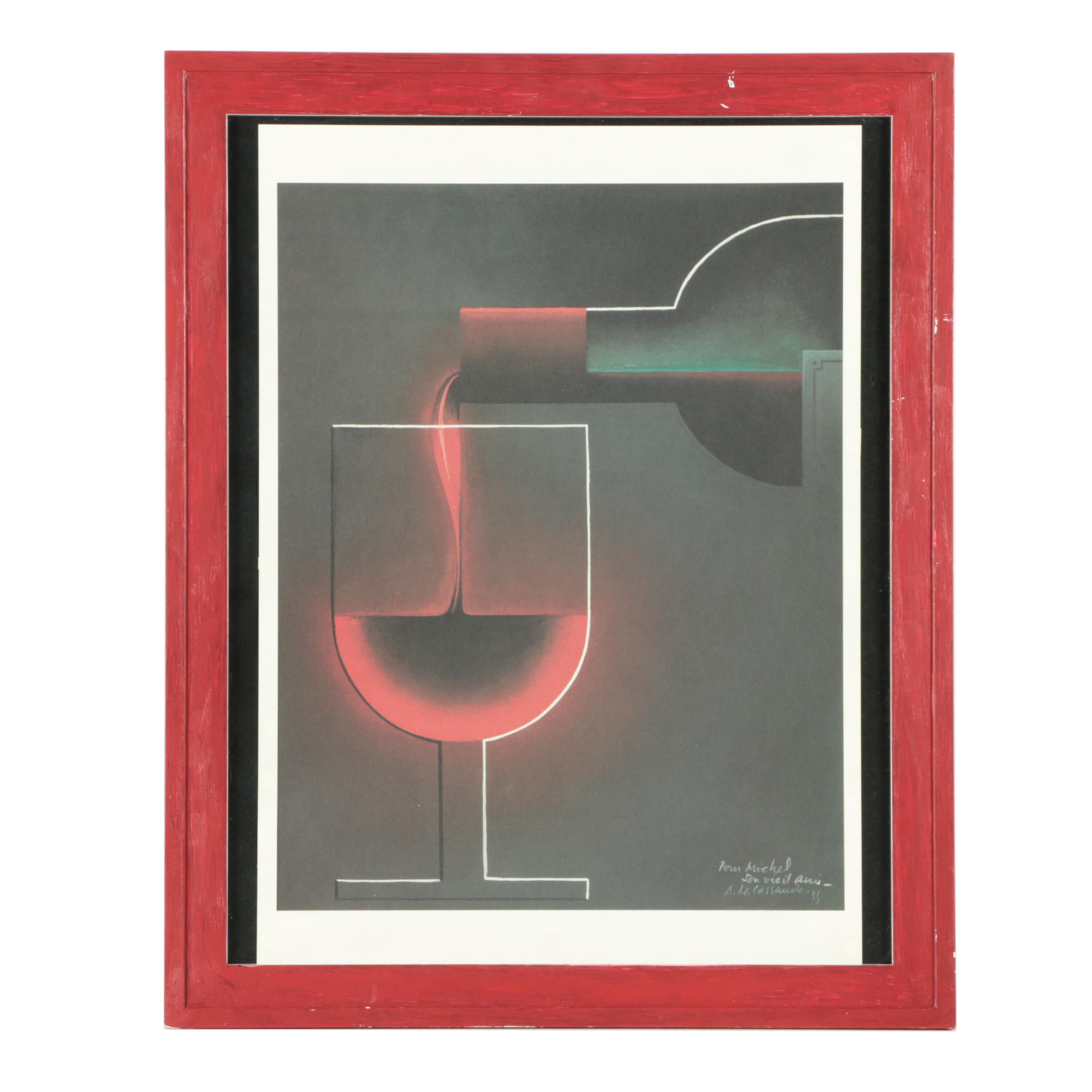 Offset Lithograph after Adolphe Mouron Cassandre 1935 Art Deco Wine Illustration