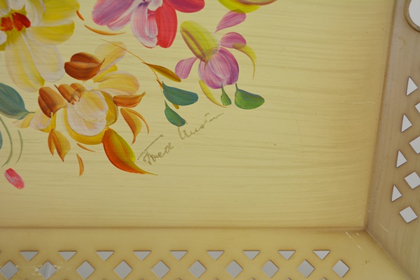 Nashco Products Signed Floral Hand Painted Tole Metal Tray