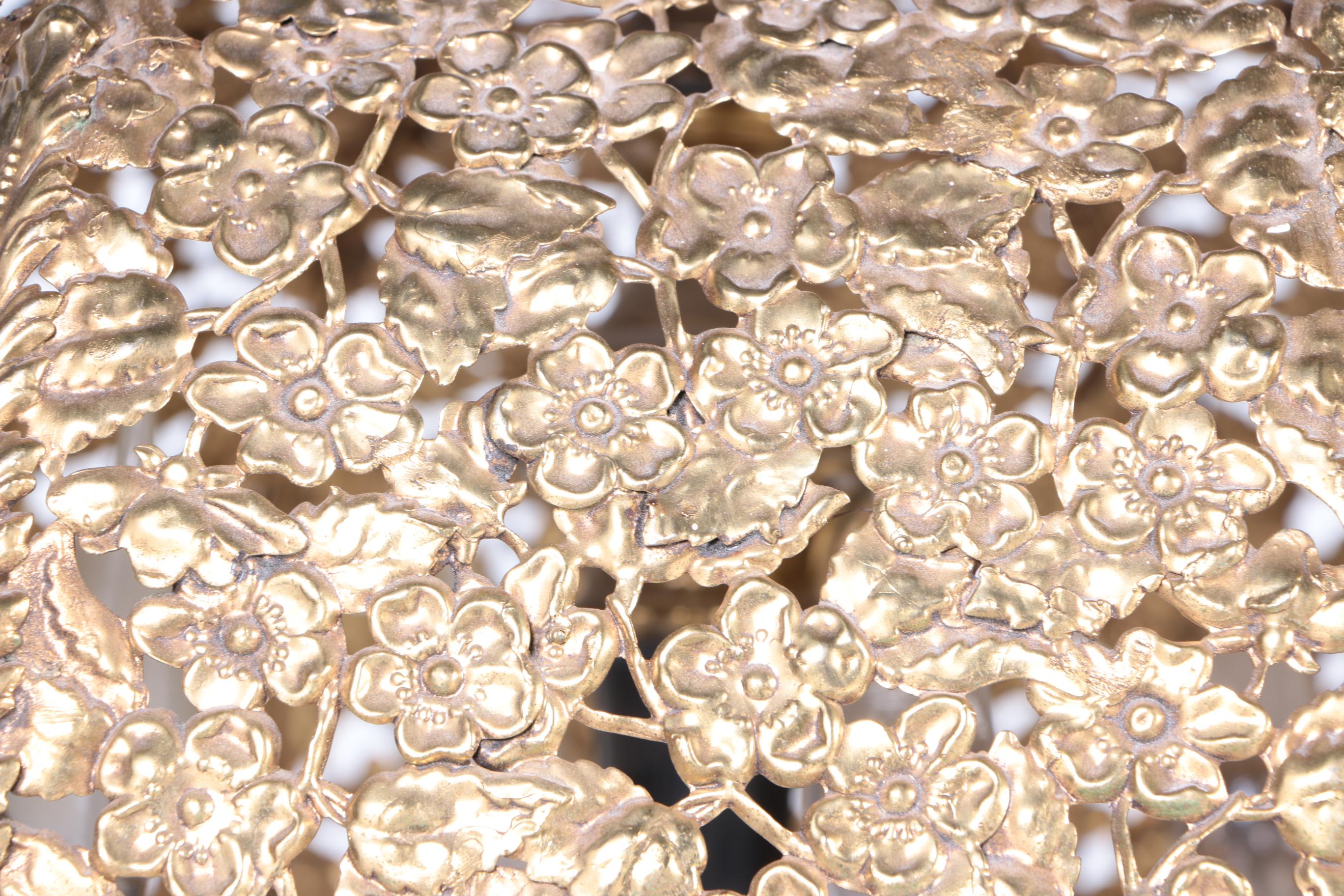 Cast Brass Six Light Hanging Fixture With Pierced Floral Shade