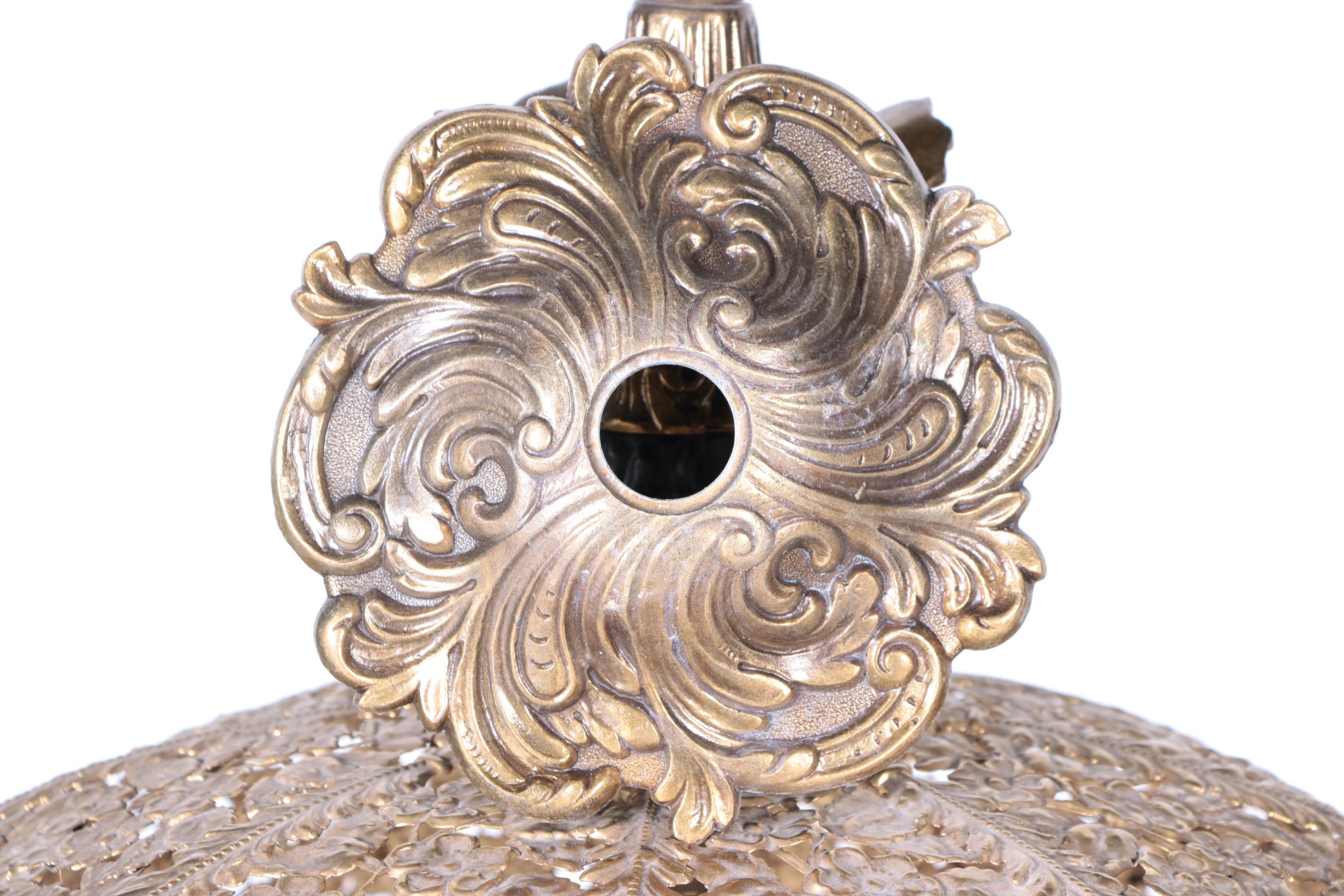 Cast Brass Six Light Hanging Fixture With Pierced Floral Shade