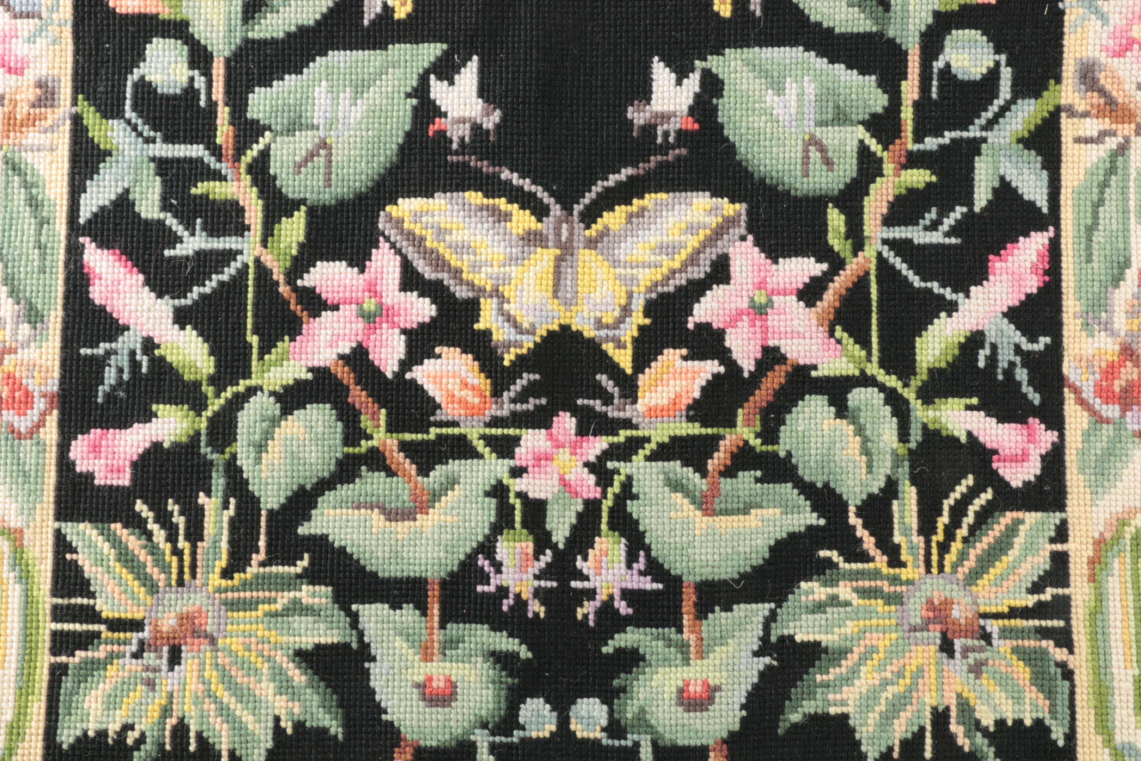Needlepoint Garden Themed Accent Rug