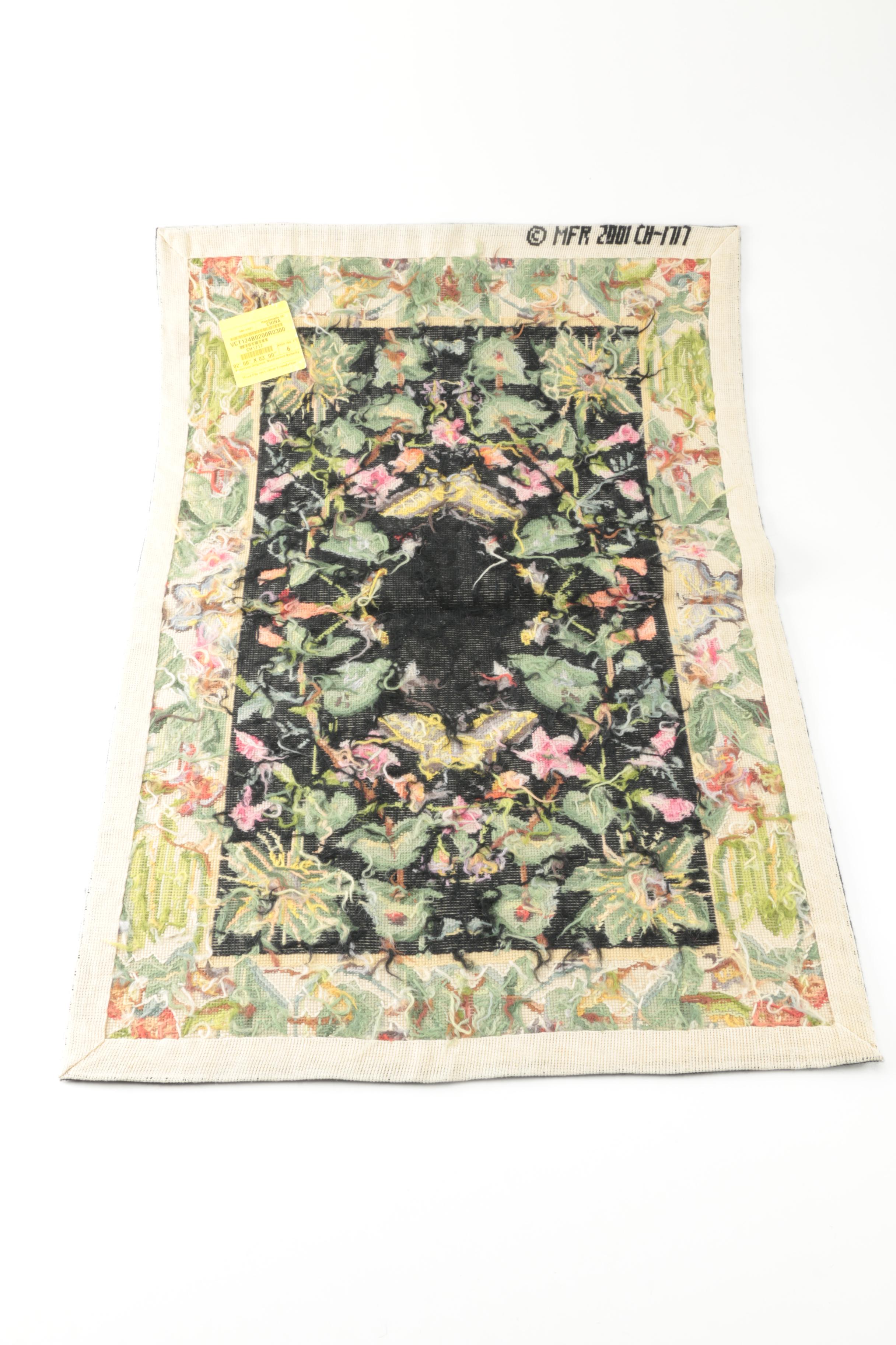 Needlepoint Garden Themed Accent Rug