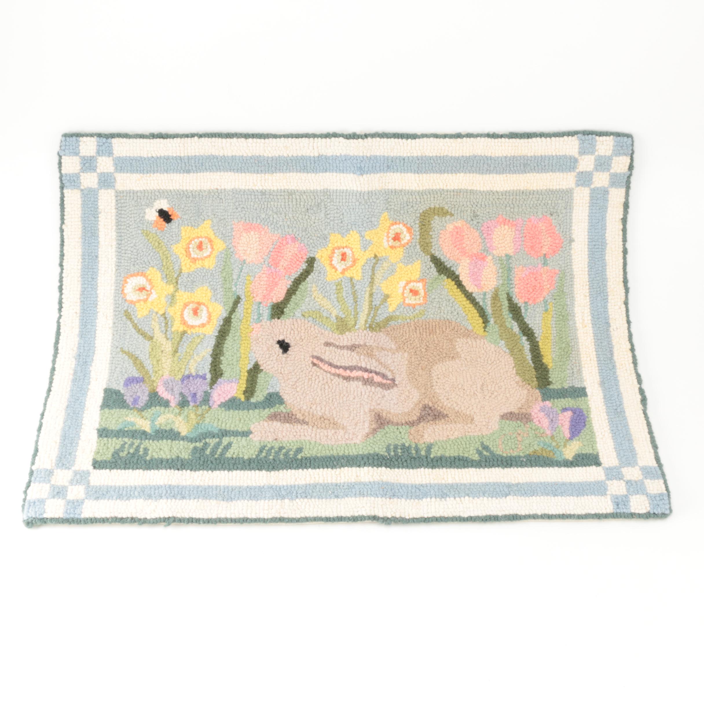 Hand-Hooked Rabbit Themed Accent Rug
