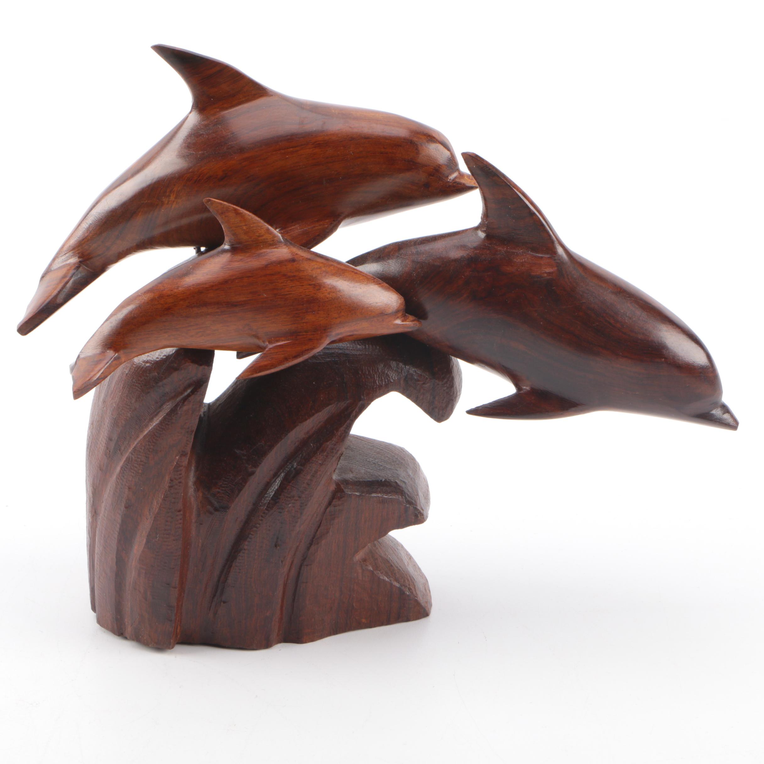 Brown Wooden Leaping Dolphins