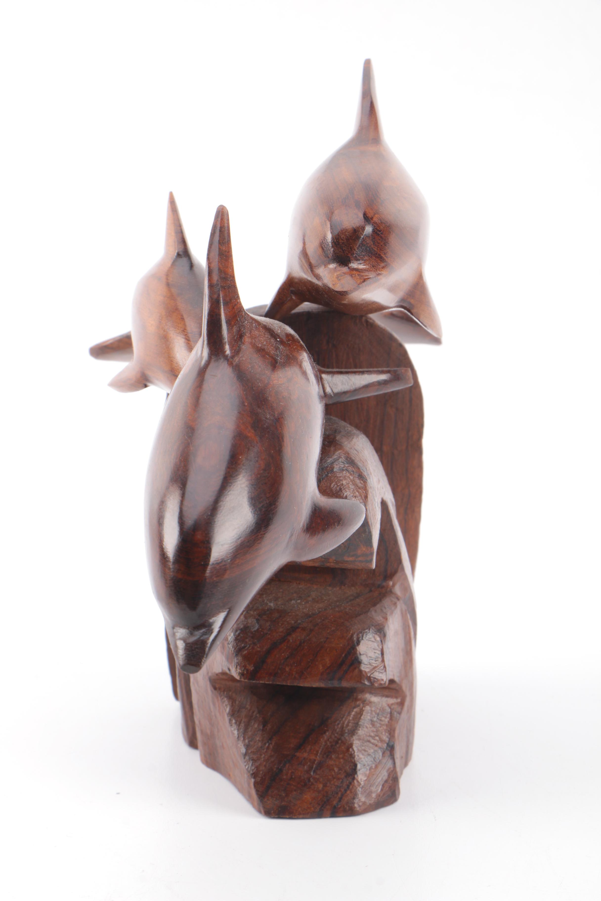 Brown Wooden Leaping Dolphins