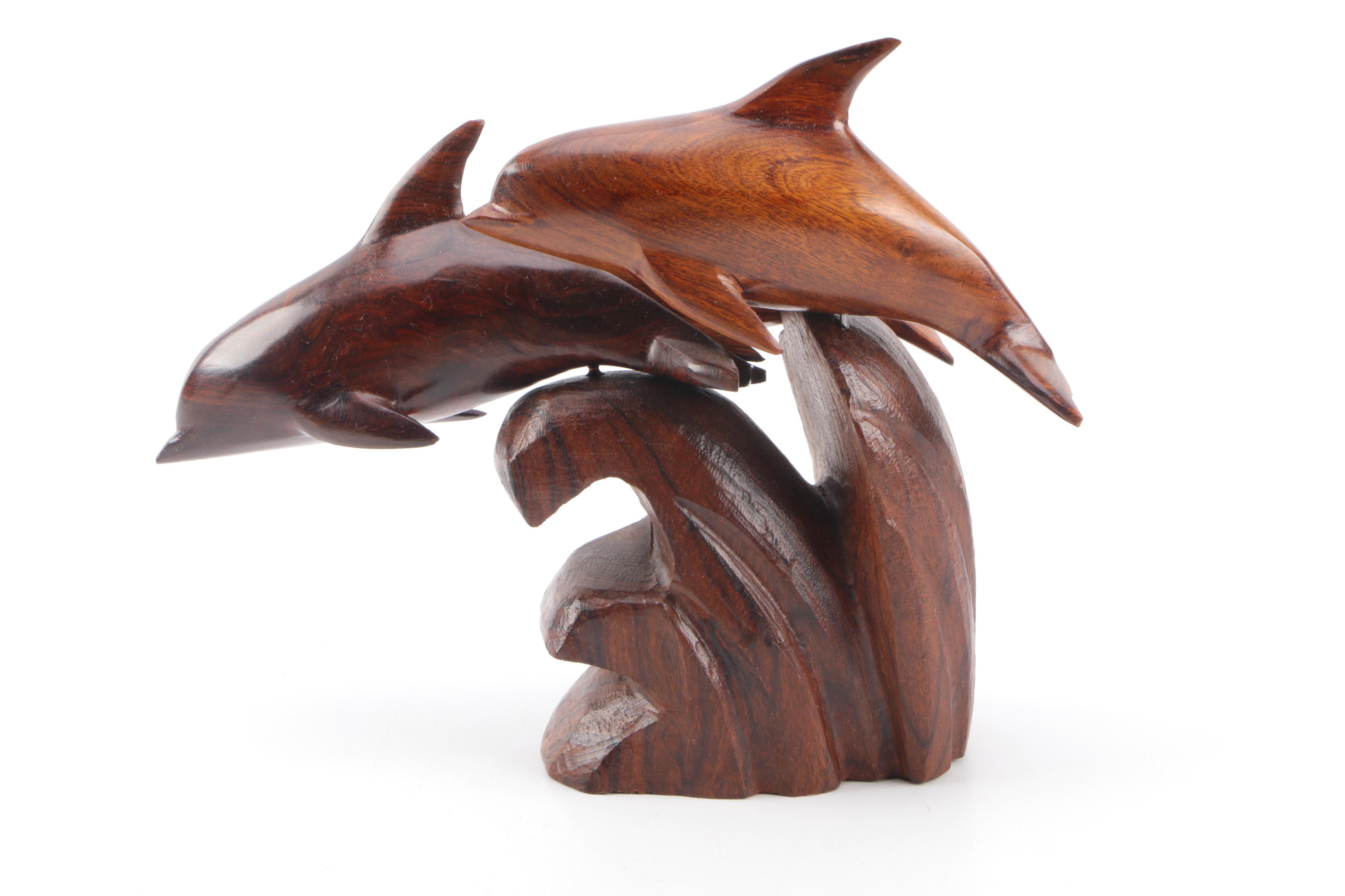 Brown Wooden Leaping Dolphins