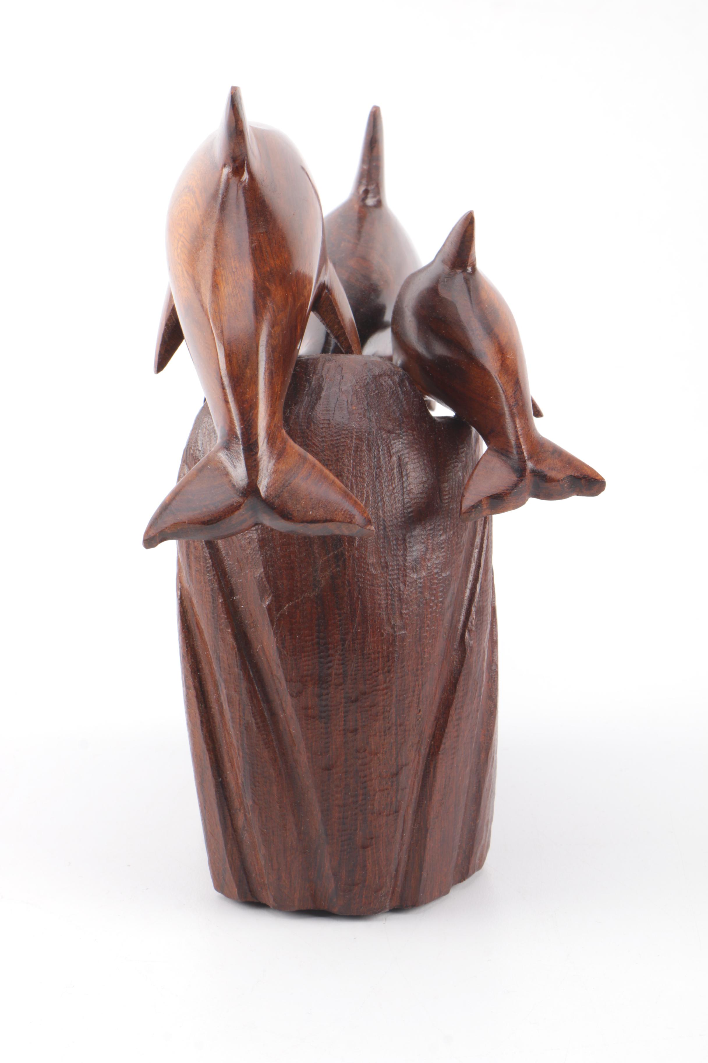 Brown Wooden Leaping Dolphins