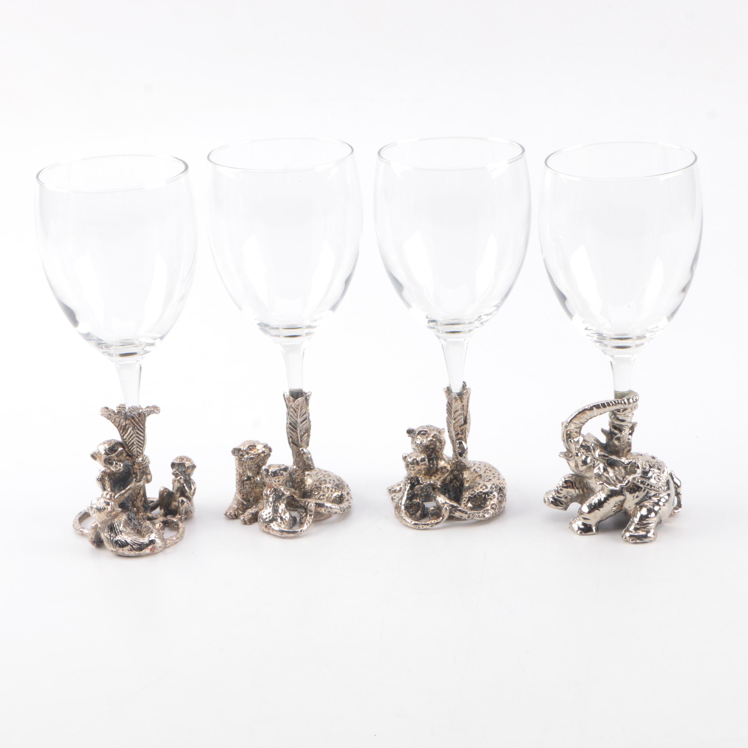 Crystal and Silver Plate Animal Wine Glasses