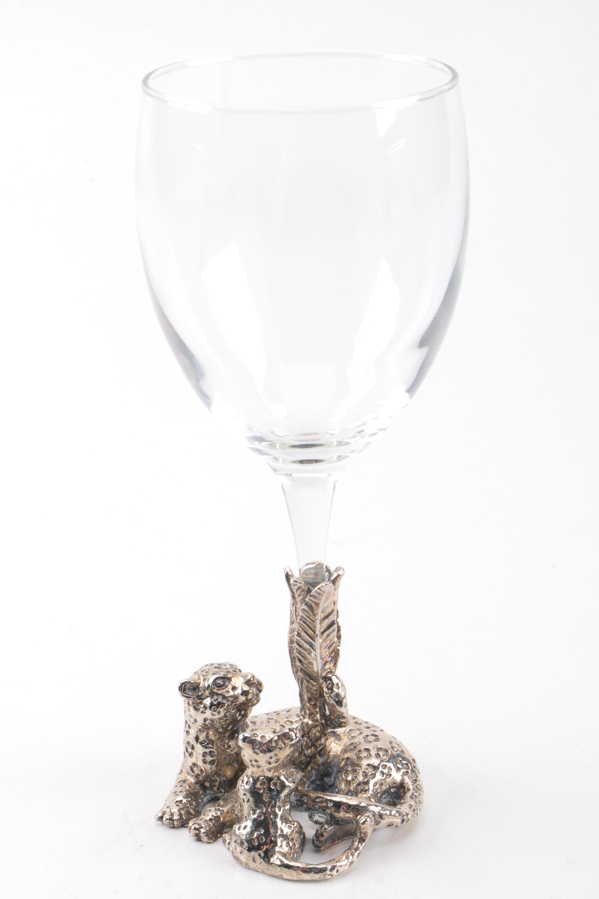 Crystal and Silver Plate Animal Wine Glasses