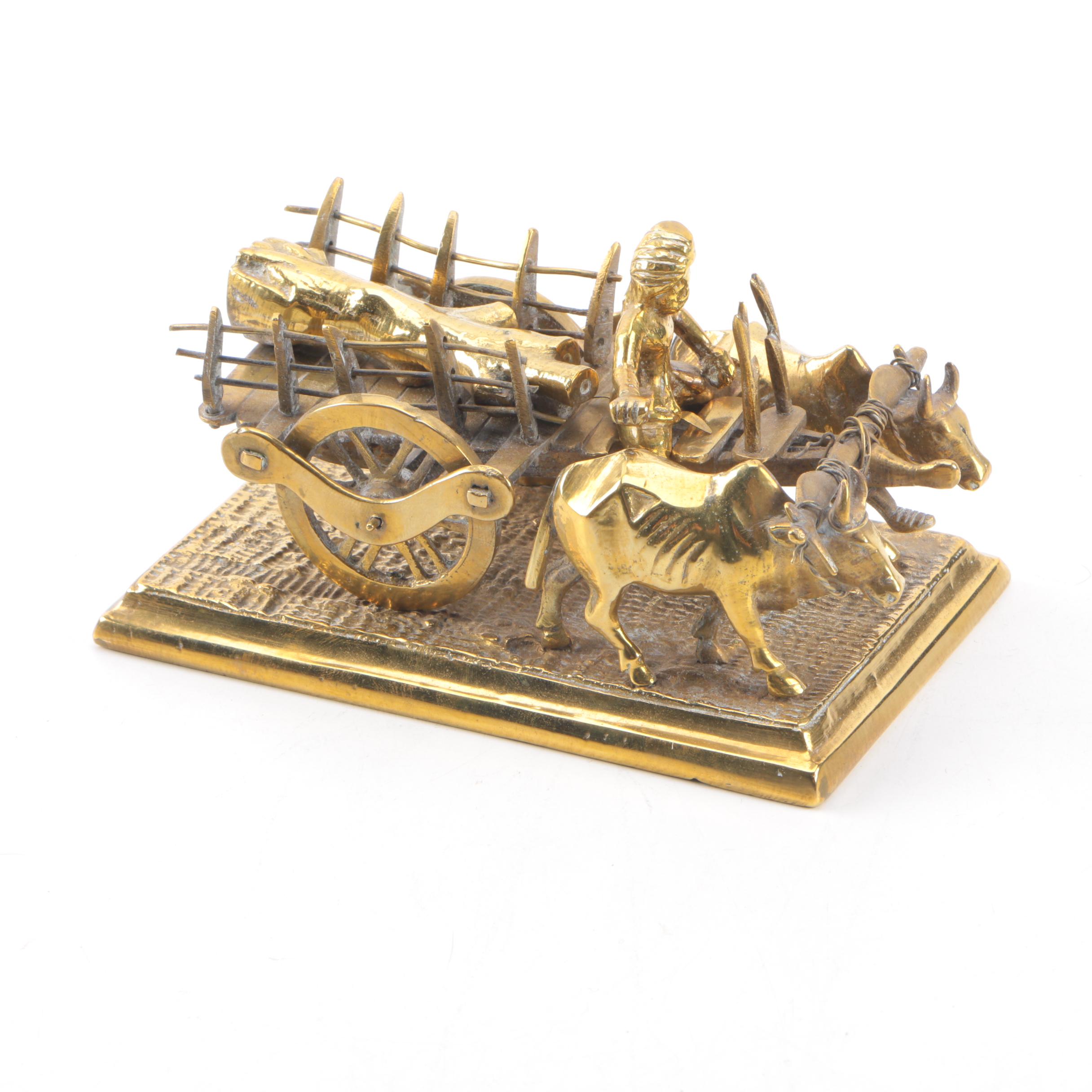 Brass Ox and Cart Figurine