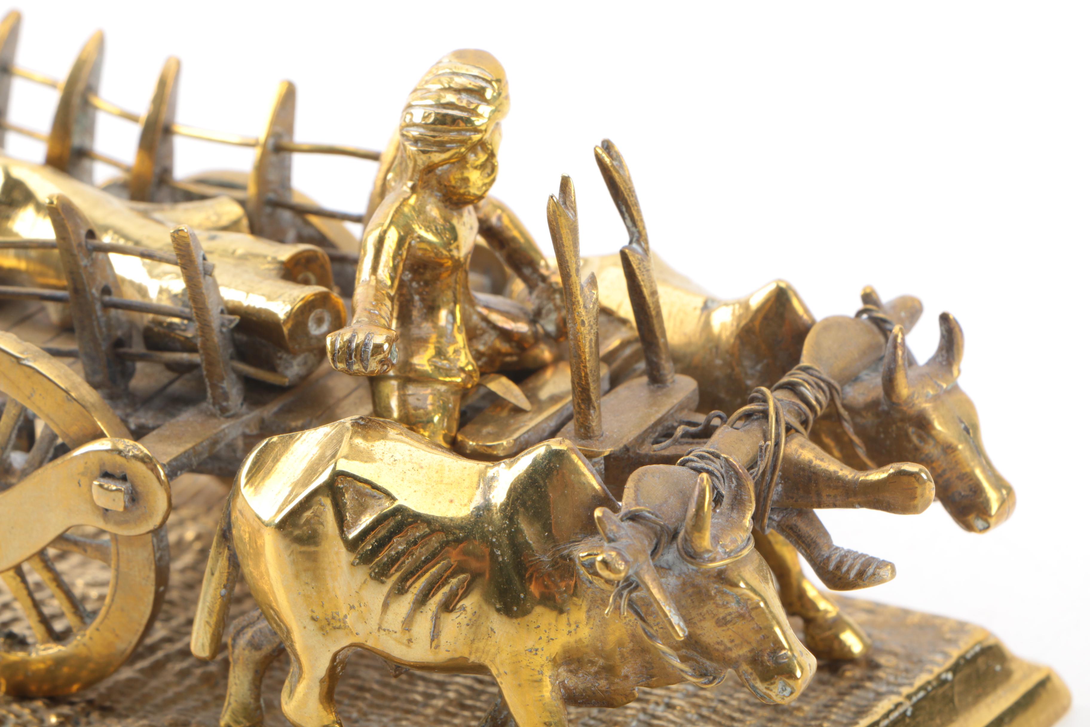 Brass Ox and Cart Figurine