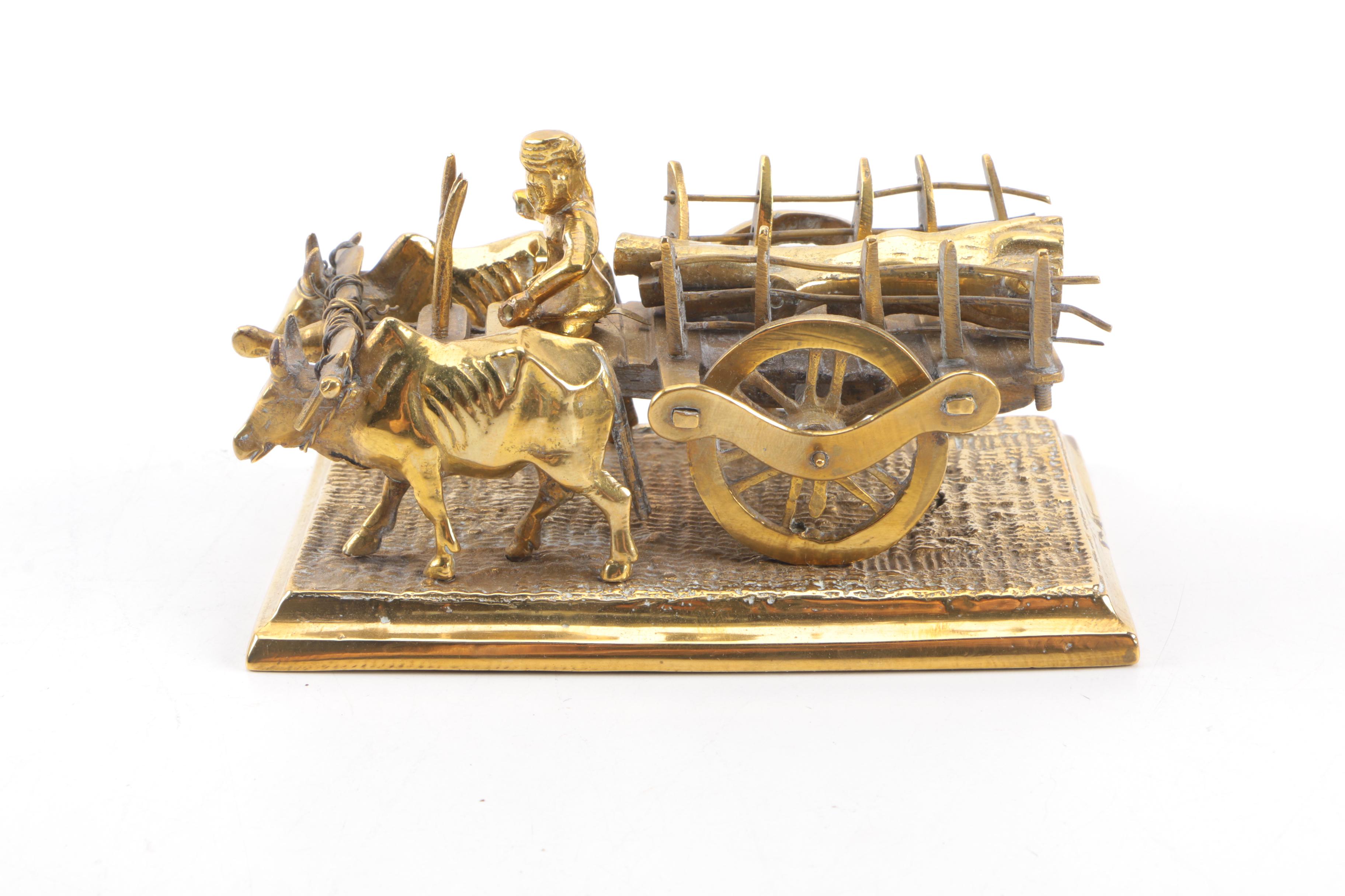 Brass Ox and Cart Figurine