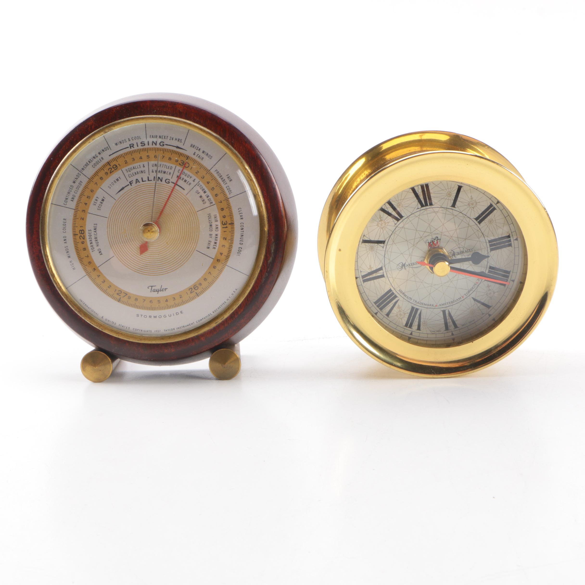 Taylor Stormoguide Barometer and Nautical Brass Clock