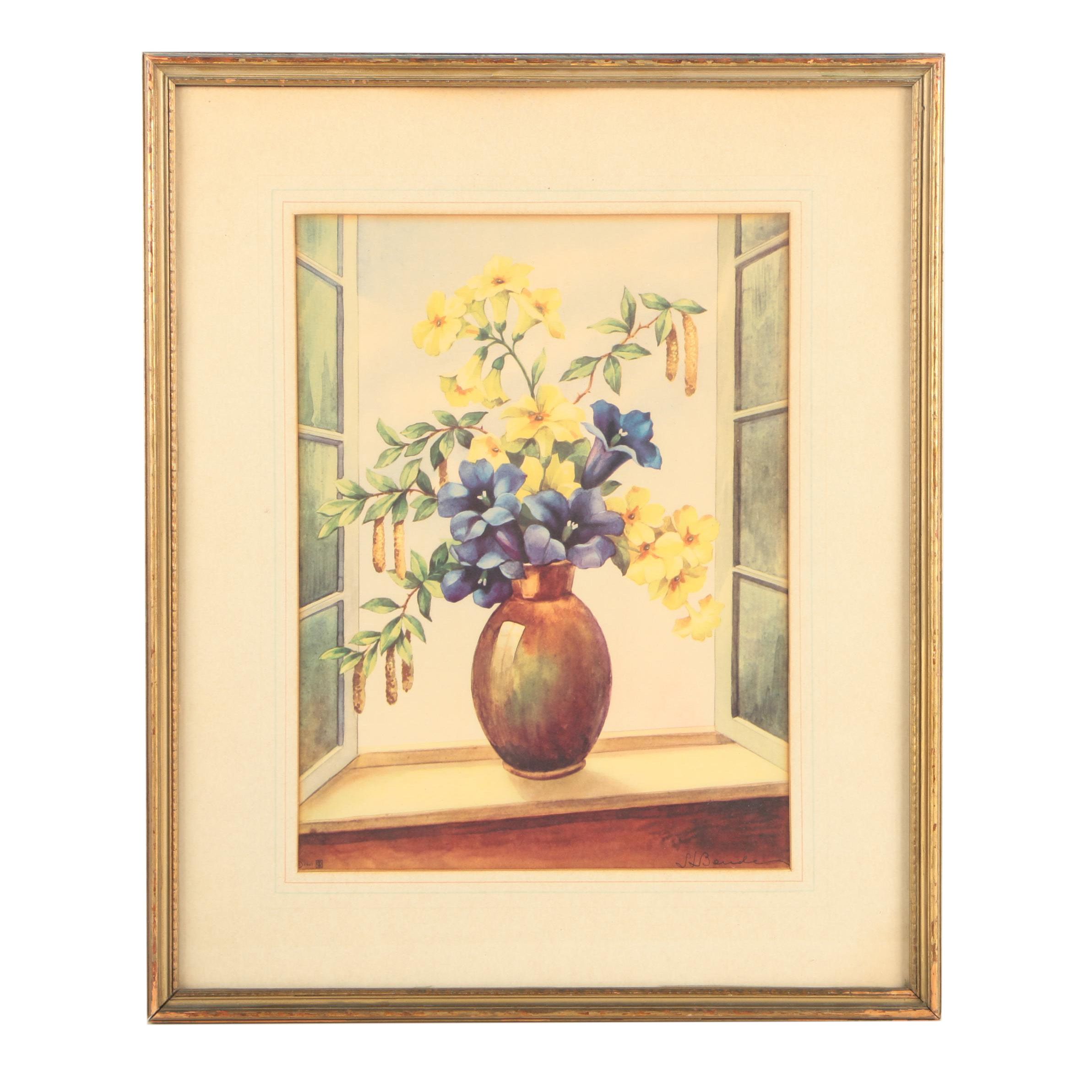 Offset Lithograph on Paper of a Floral Still Life