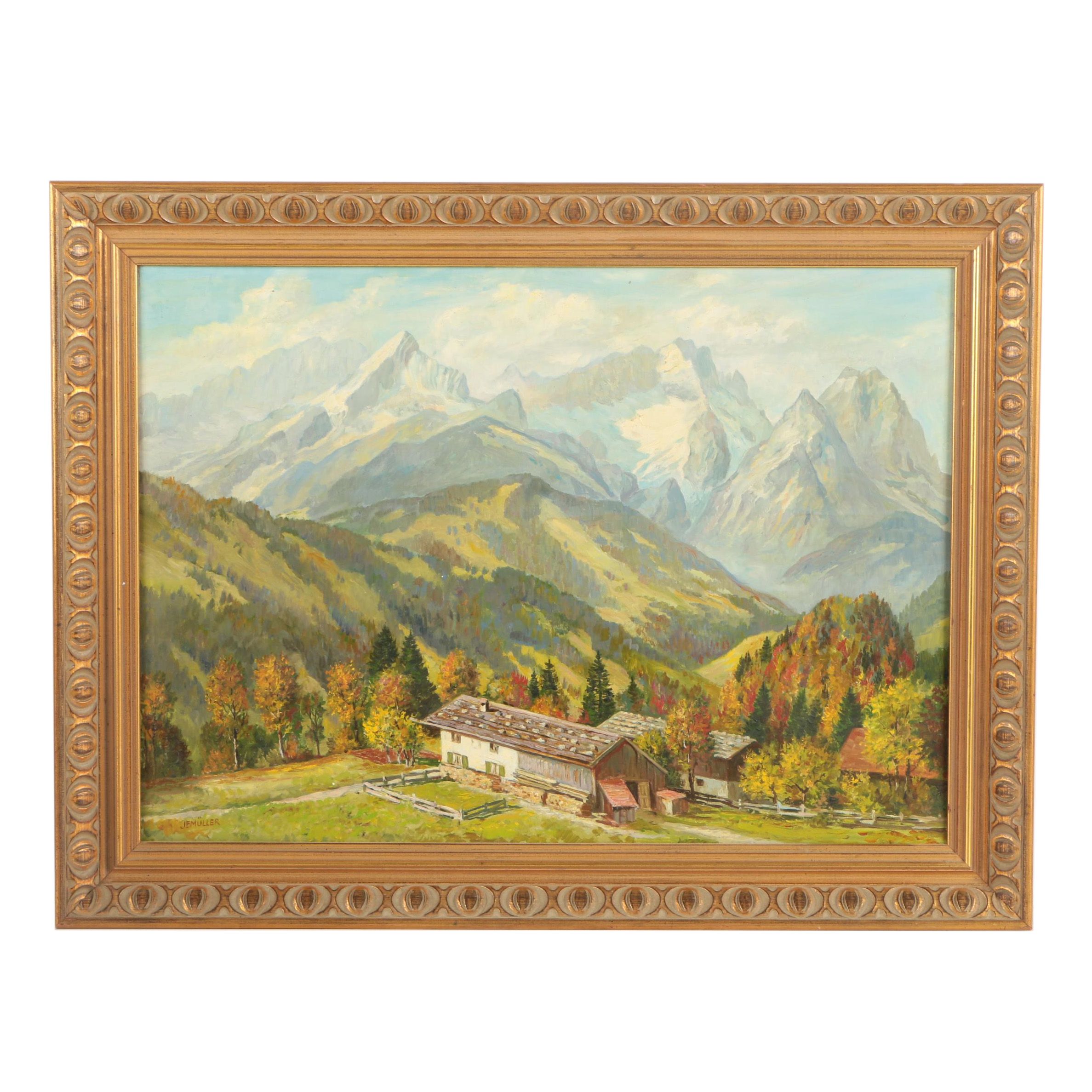 Hans Jemüller Original Signed Oil Landscape Painting on Canvas