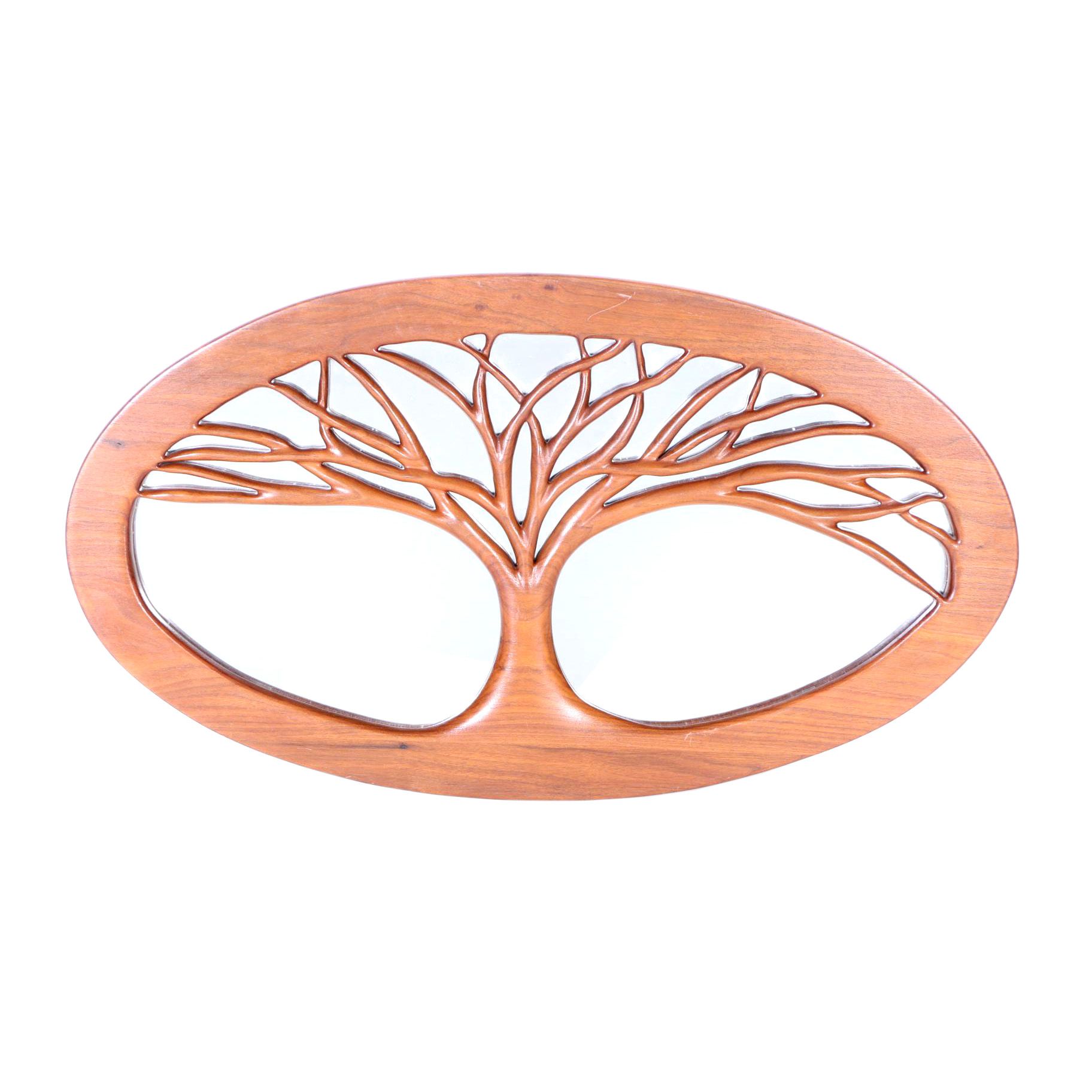 Carved Wood Tree Frame Wall Mirror by Don Brookens
