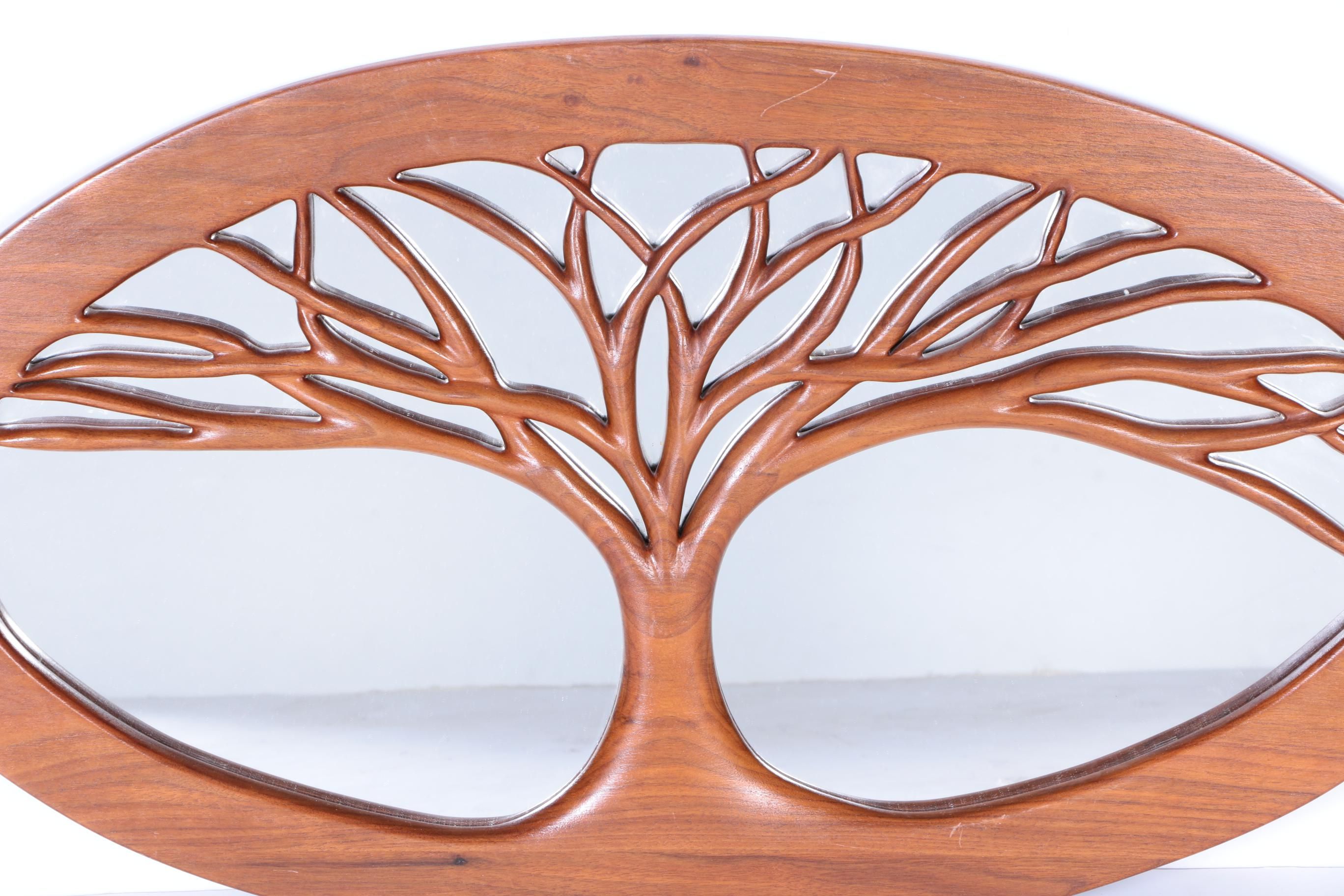 Carved Wood Tree Frame Wall Mirror by Don Brookens