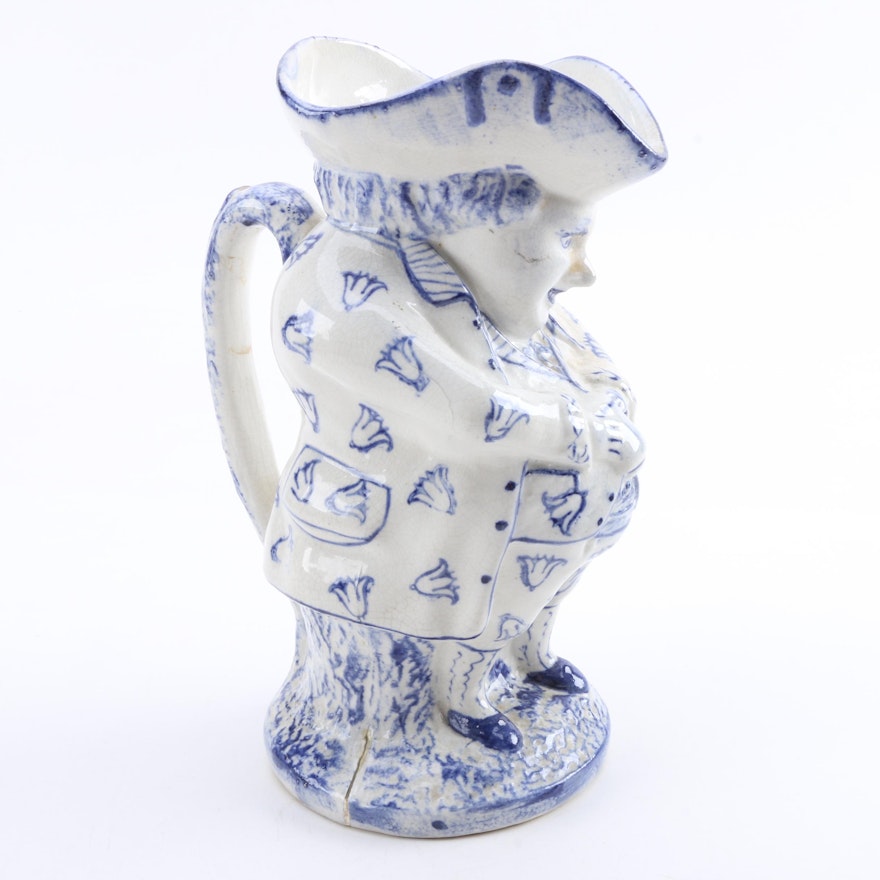 Antique Blue and White Figural Toby Jug