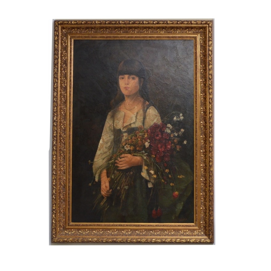 Walker Signed Antique Portrait Oil on Canvas