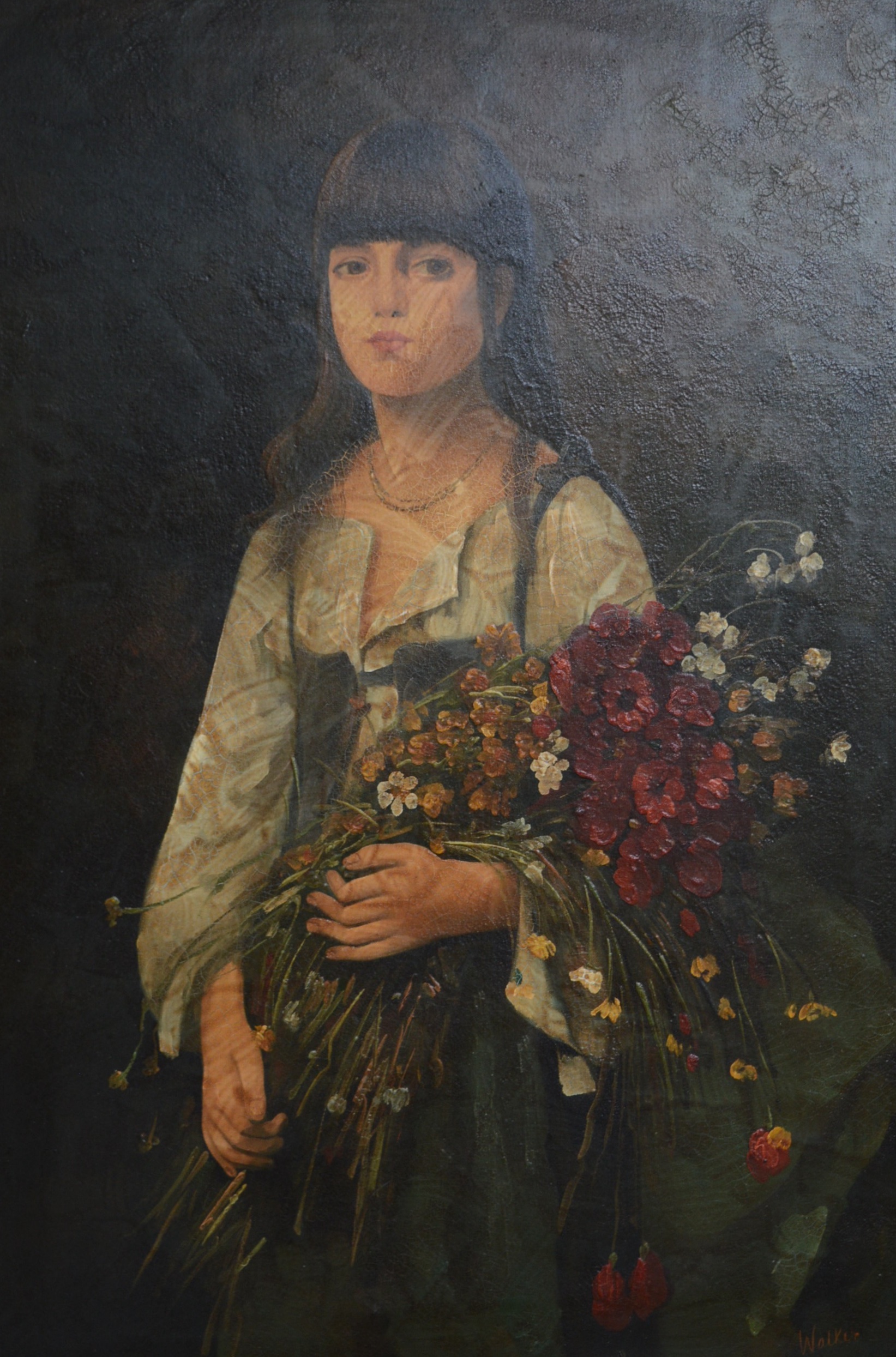 Walker Signed Antique Portrait Oil on Canvas