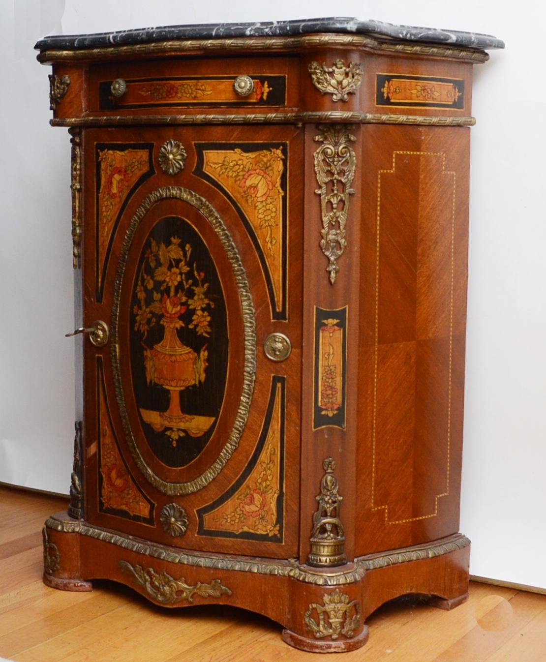 Antique Neoclassical Marble Top Cabinet