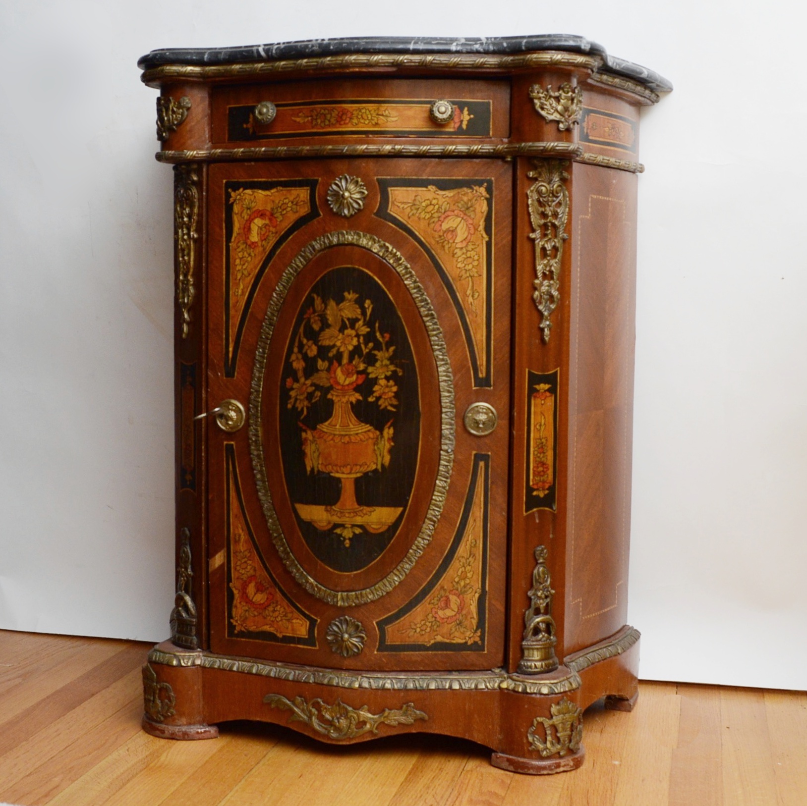 Antique Neoclassical Marble Top Cabinet