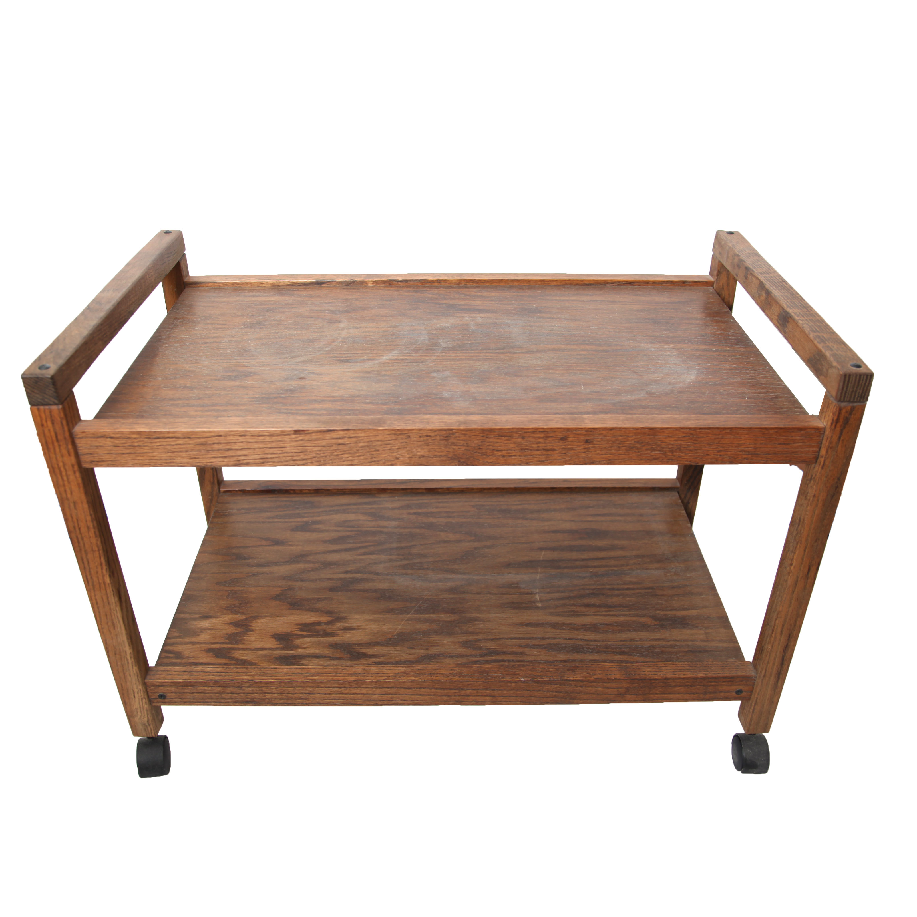 Vintage Oak Rolling Side Table