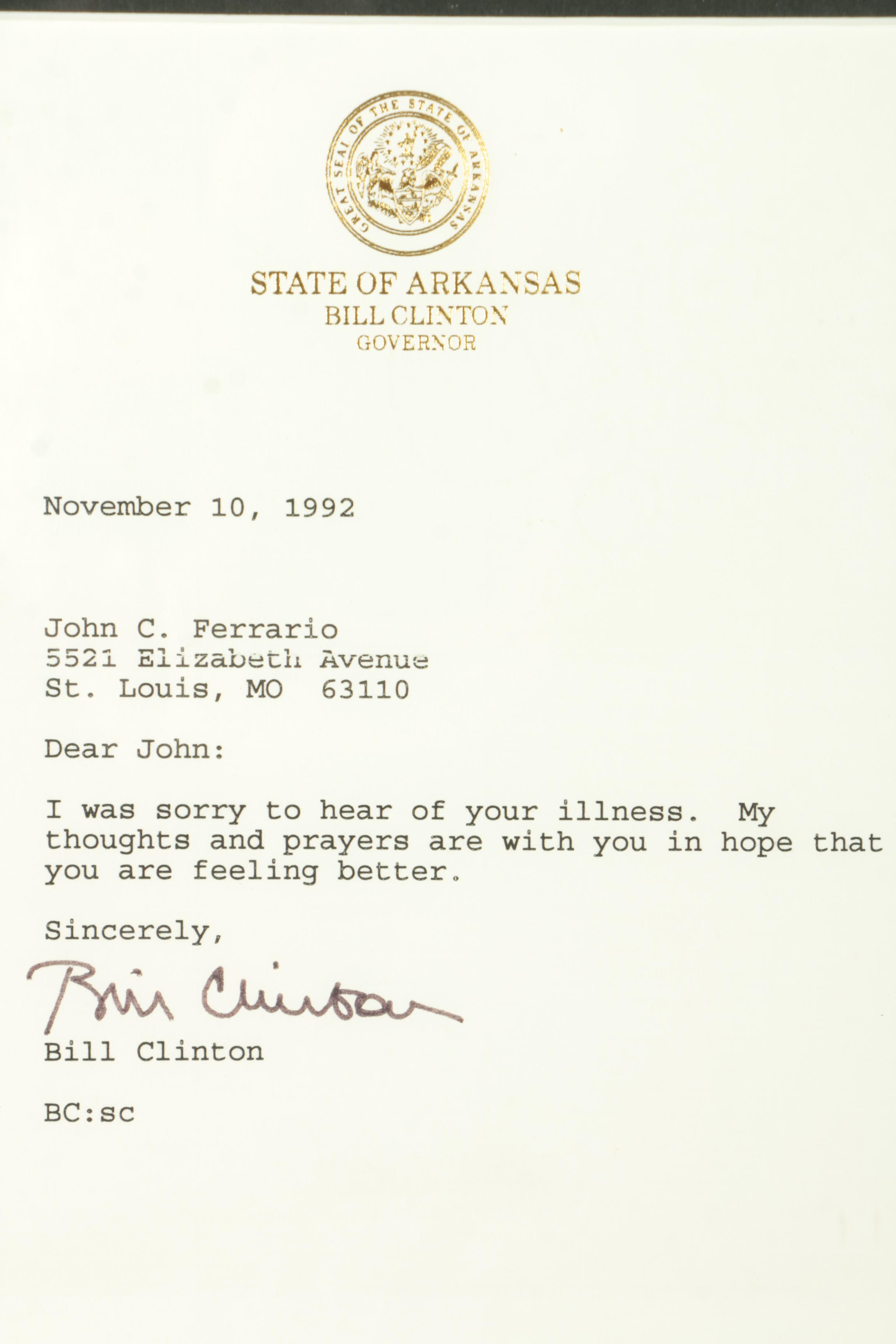 Autopen Signed Letter from Bill Clinton