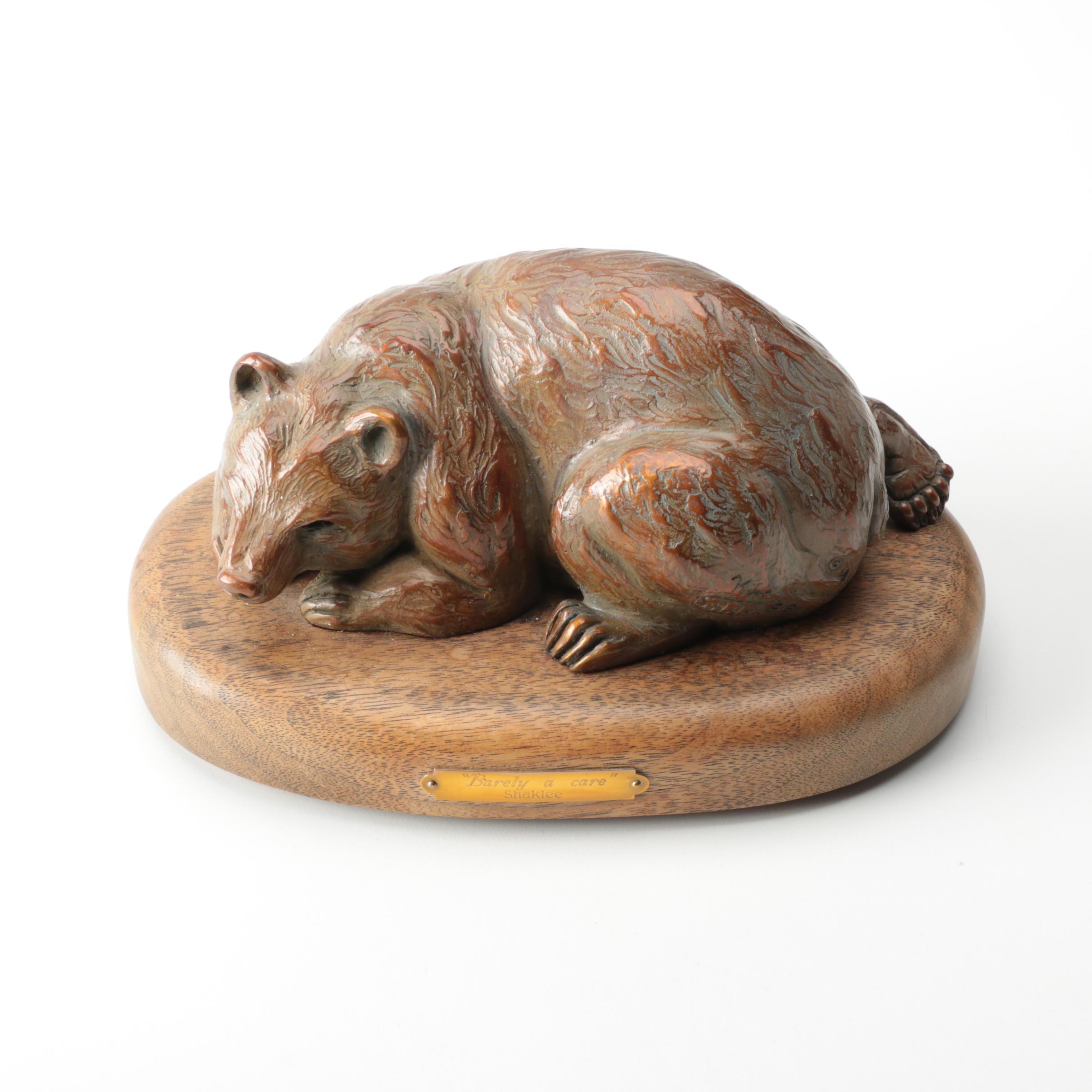 Wood Spinning Bear Figurine