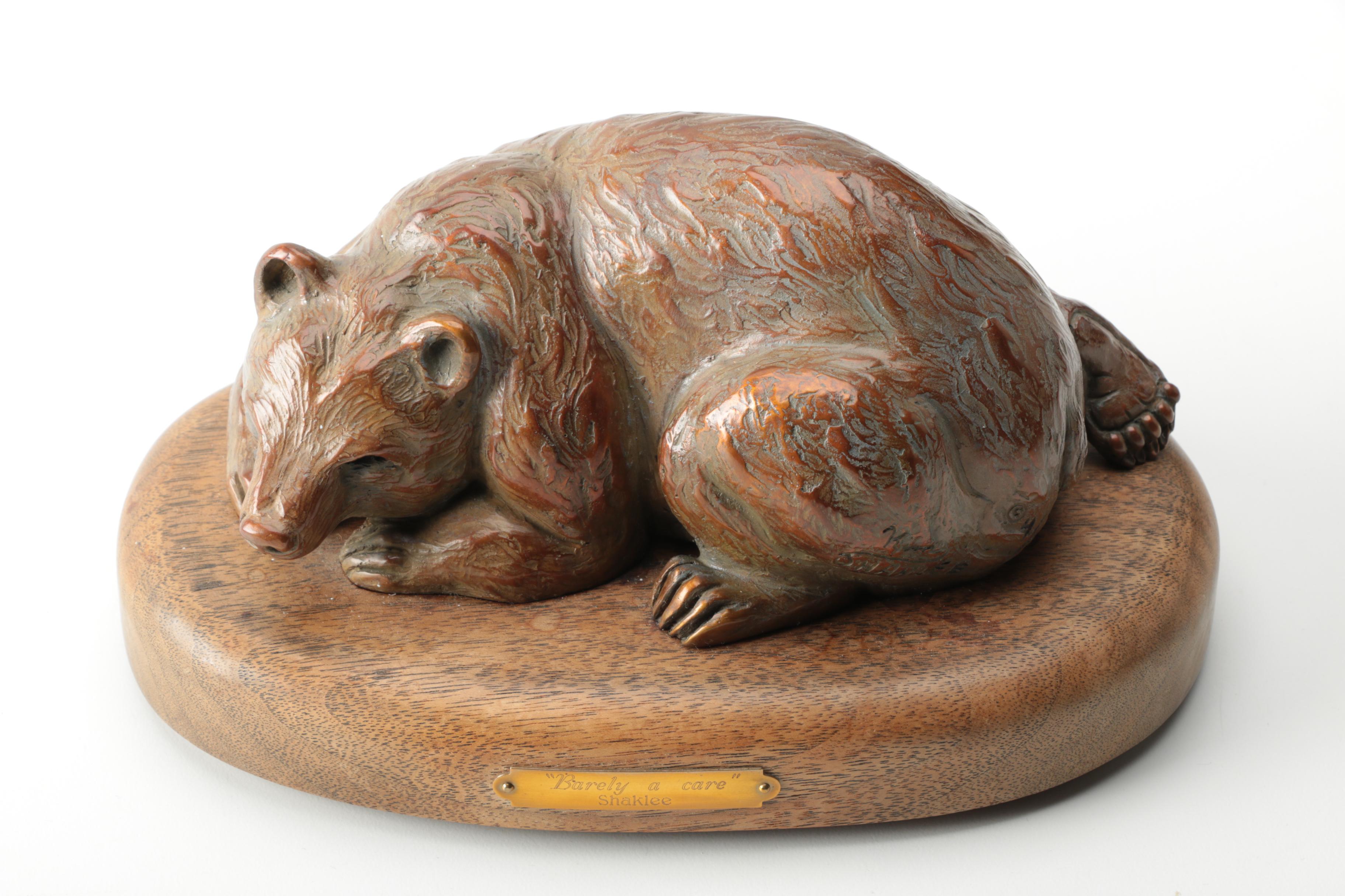 Wood Spinning Bear Figurine