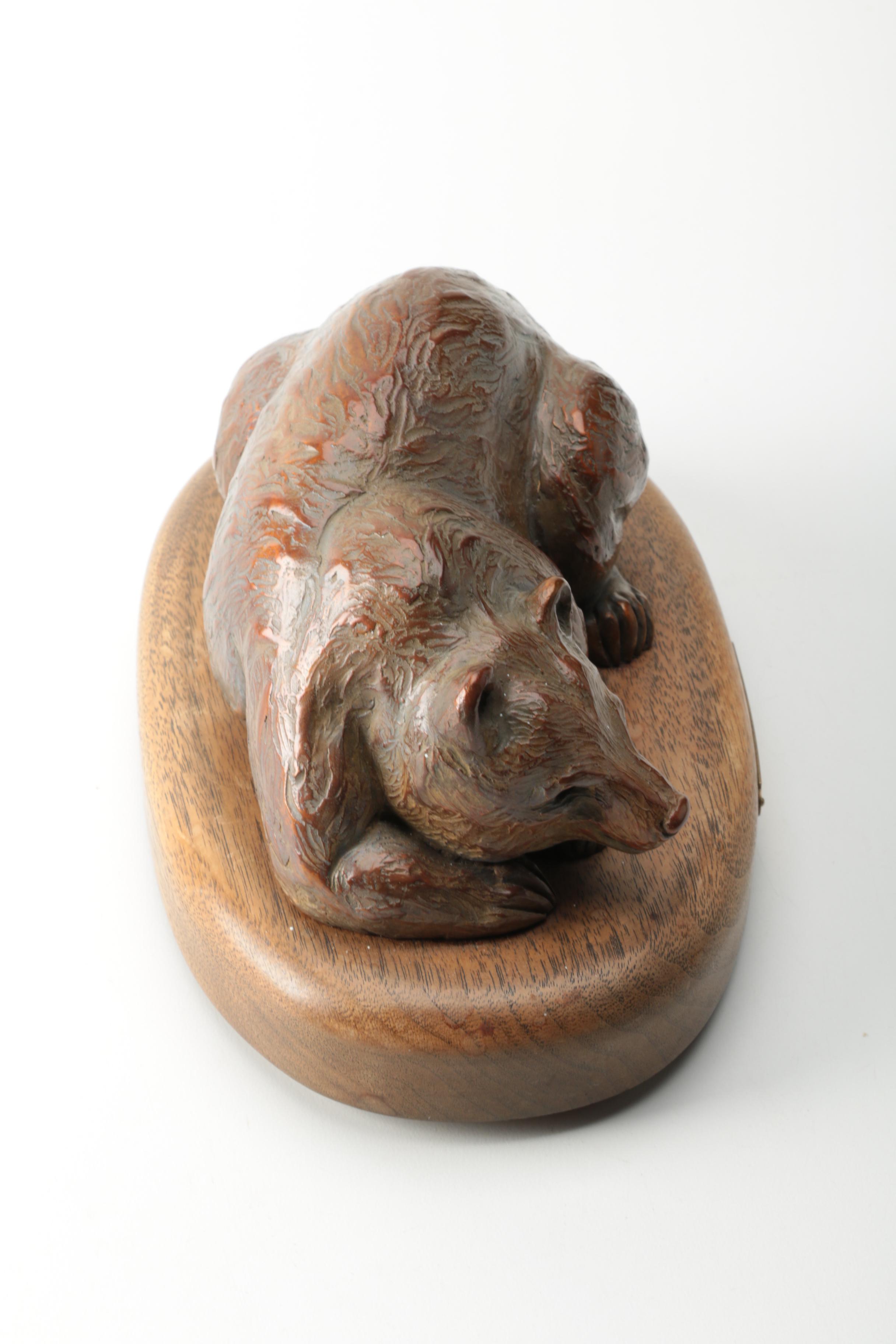 Wood Spinning Bear Figurine