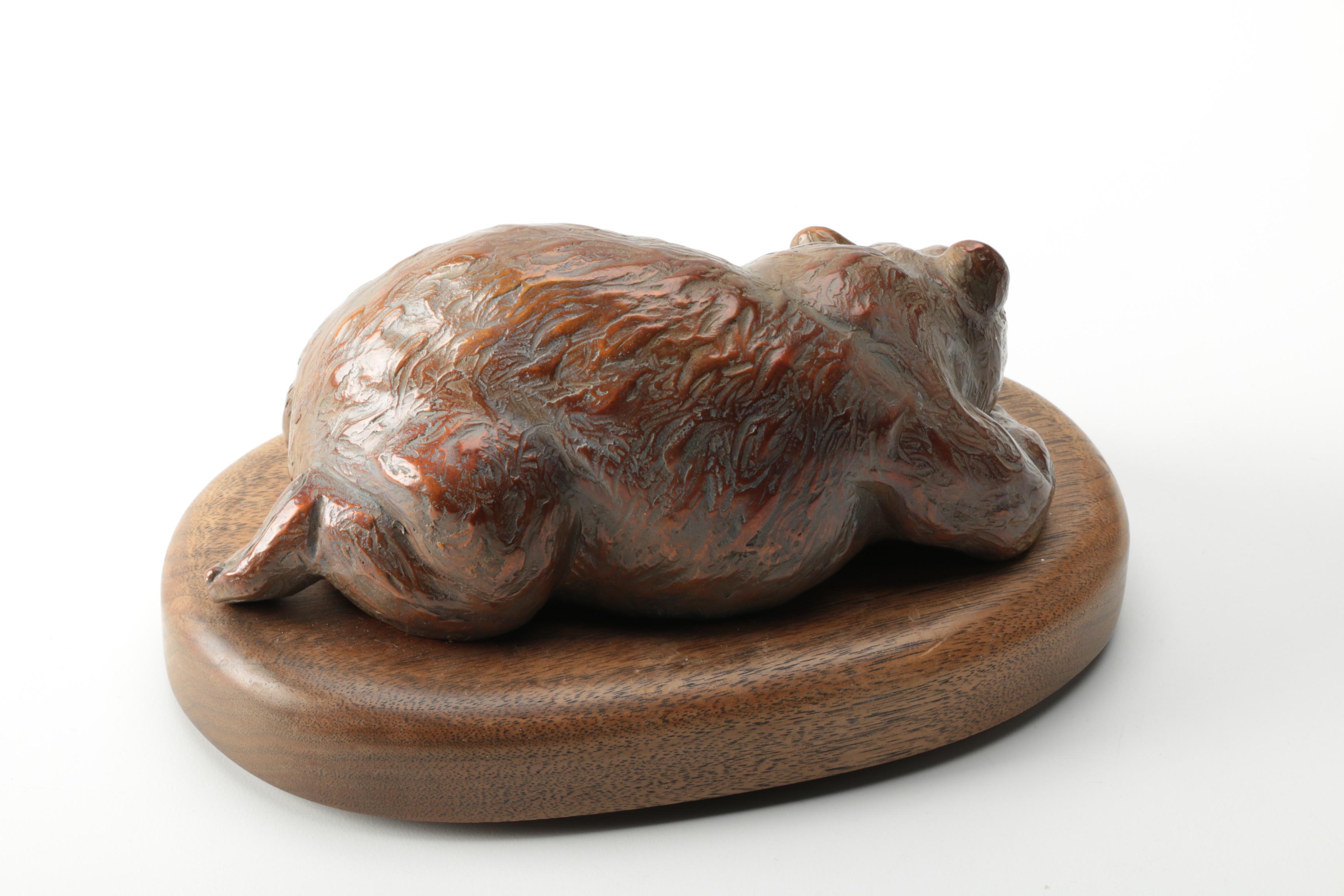 Wood Spinning Bear Figurine
