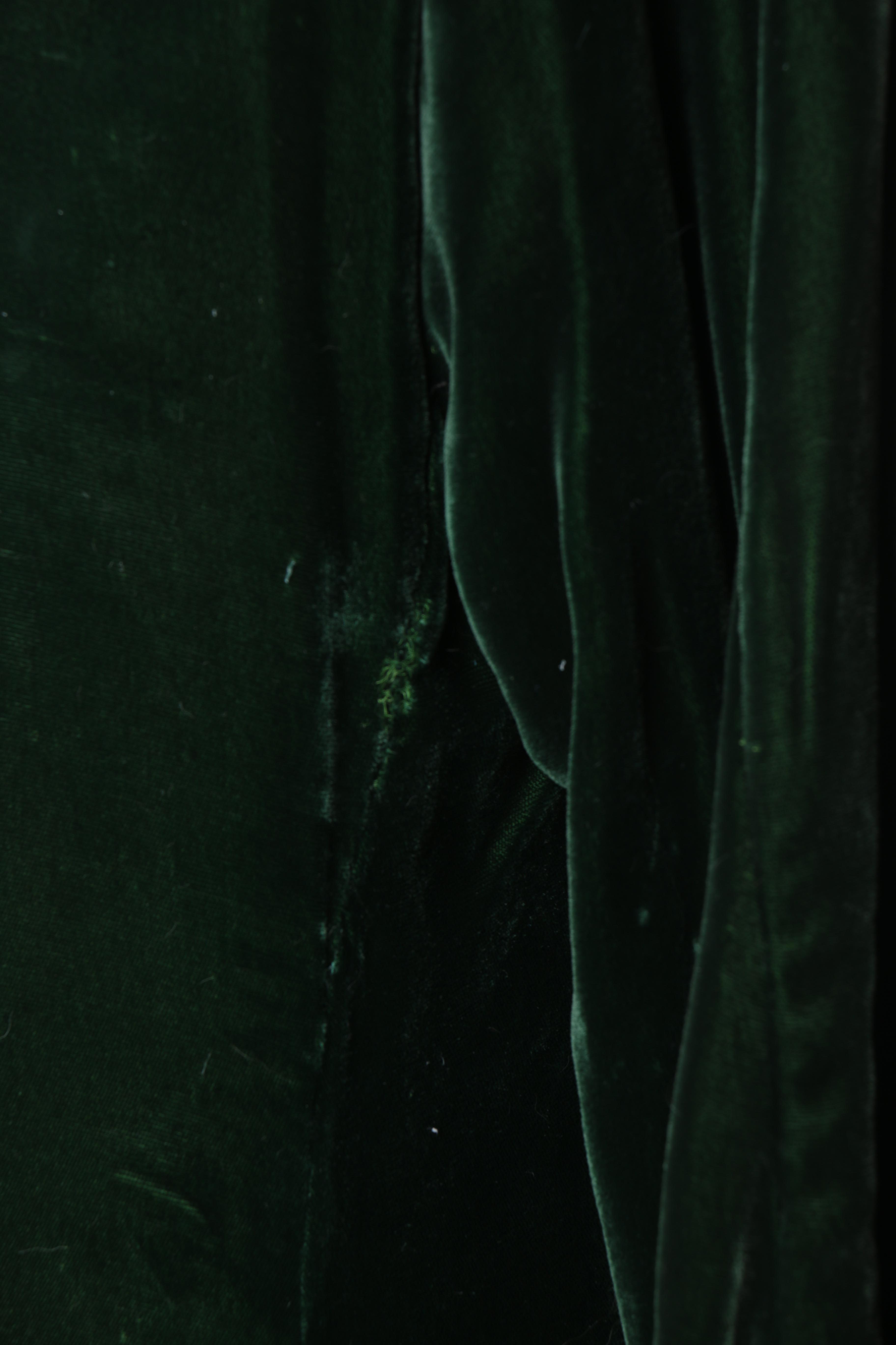 1930s Green Velvet Dressing Coat with Rabbit Fur Collar