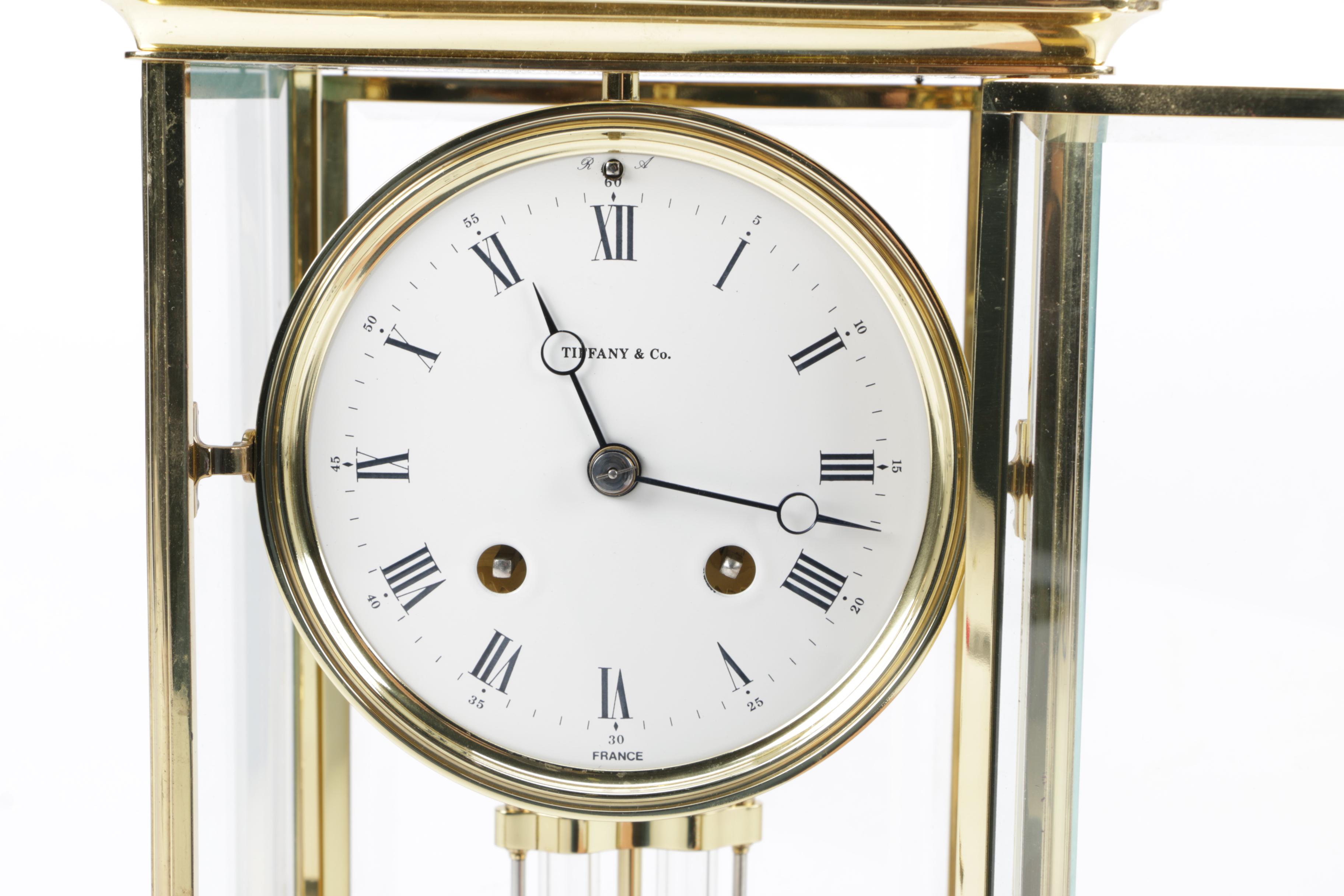 Tiffany & Co. Crystal and Brass Mantel Clock