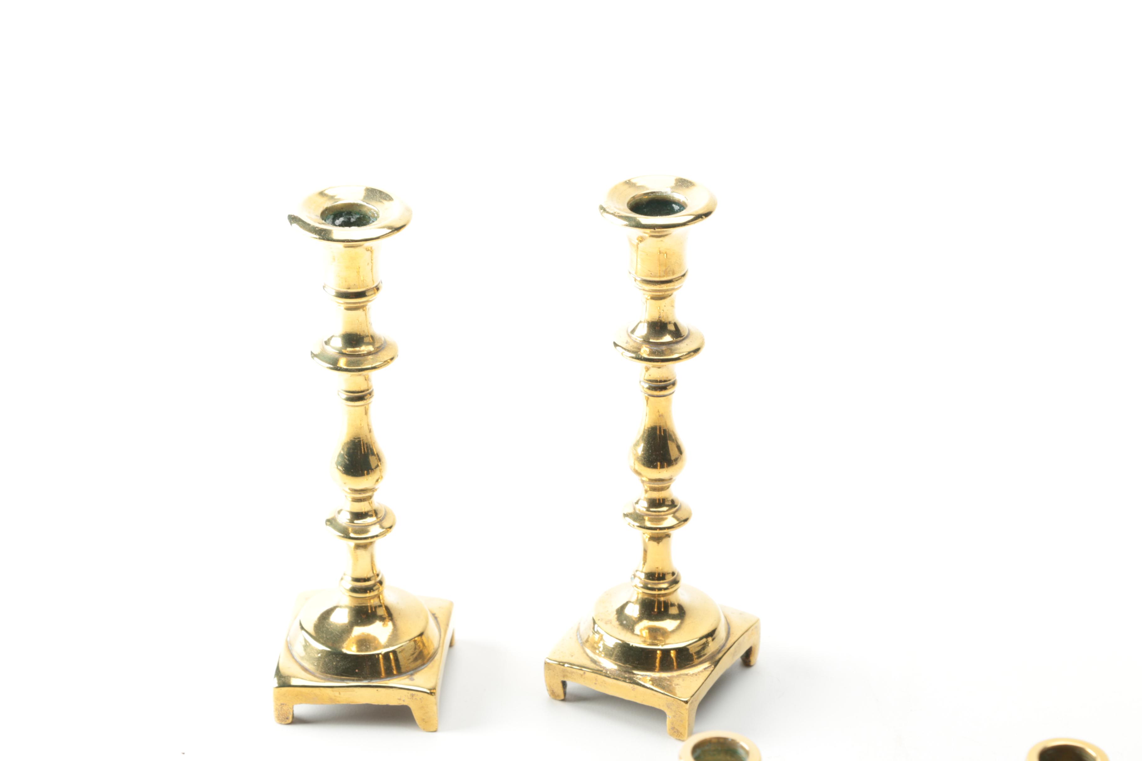 Brass Candlesticks and Chessboard Stool