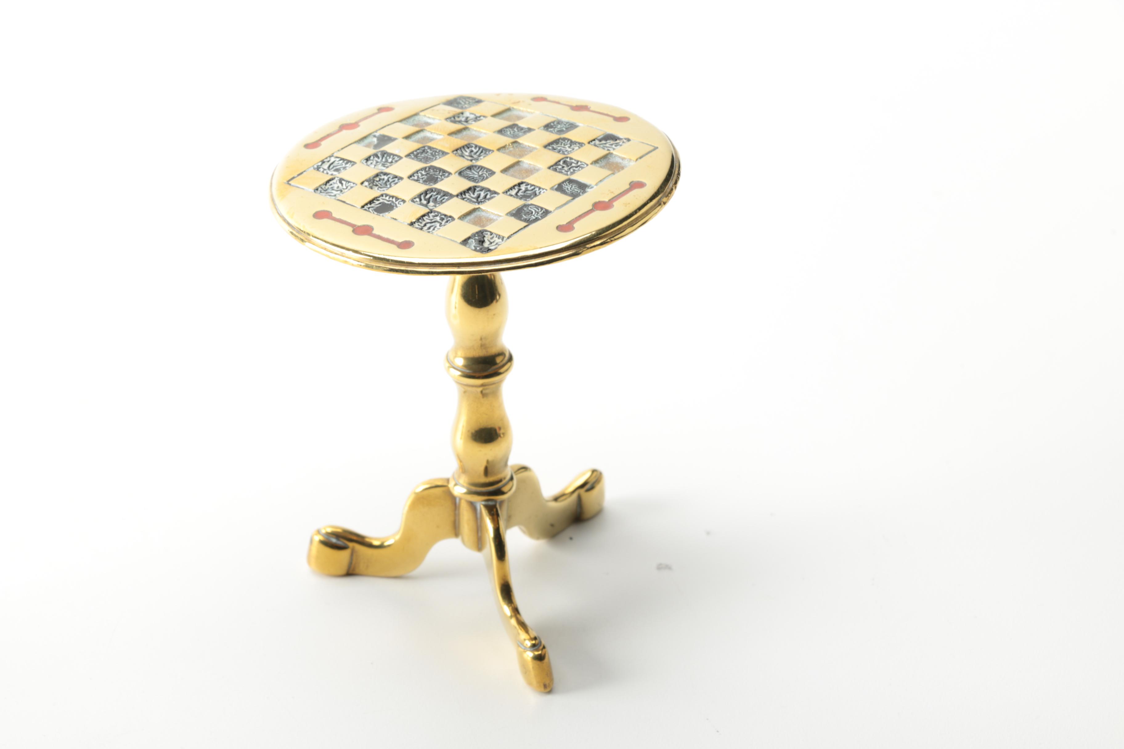 Brass Candlesticks and Chessboard Stool